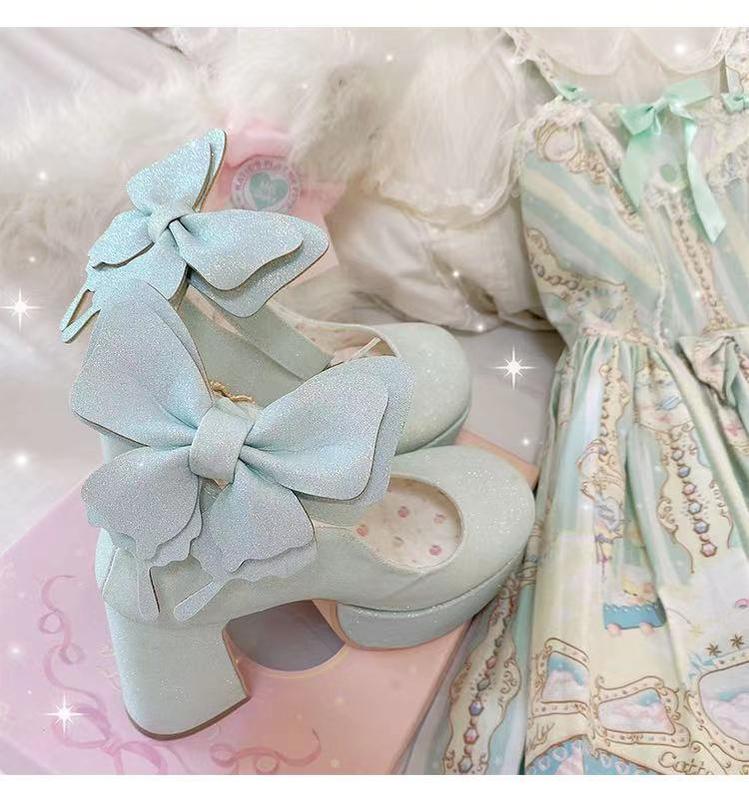 Pure Tea For Dream~Untouchable Butterfly~Elegant Lolita Heels Lolita Shoes PU Shining Platform 32642:388806