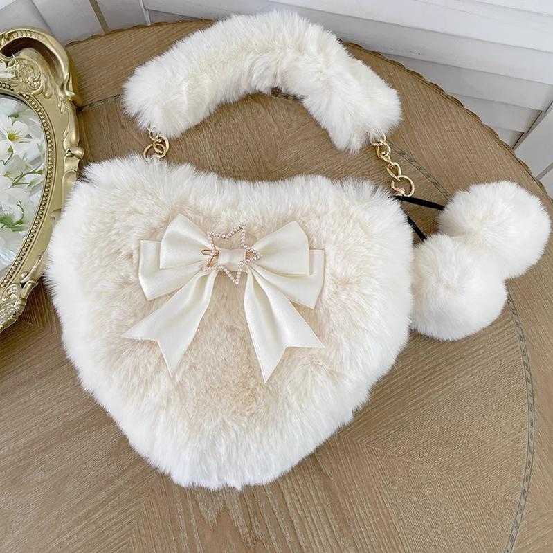 Xiaogui - Plush Heart-Shaped Lolita Bag, Detachable Bow 44204:798512