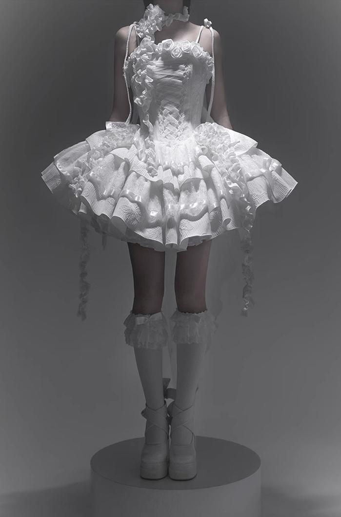 Silent Manor - White Gothic Lolita Fishbone JSK Dress 43499:777820
