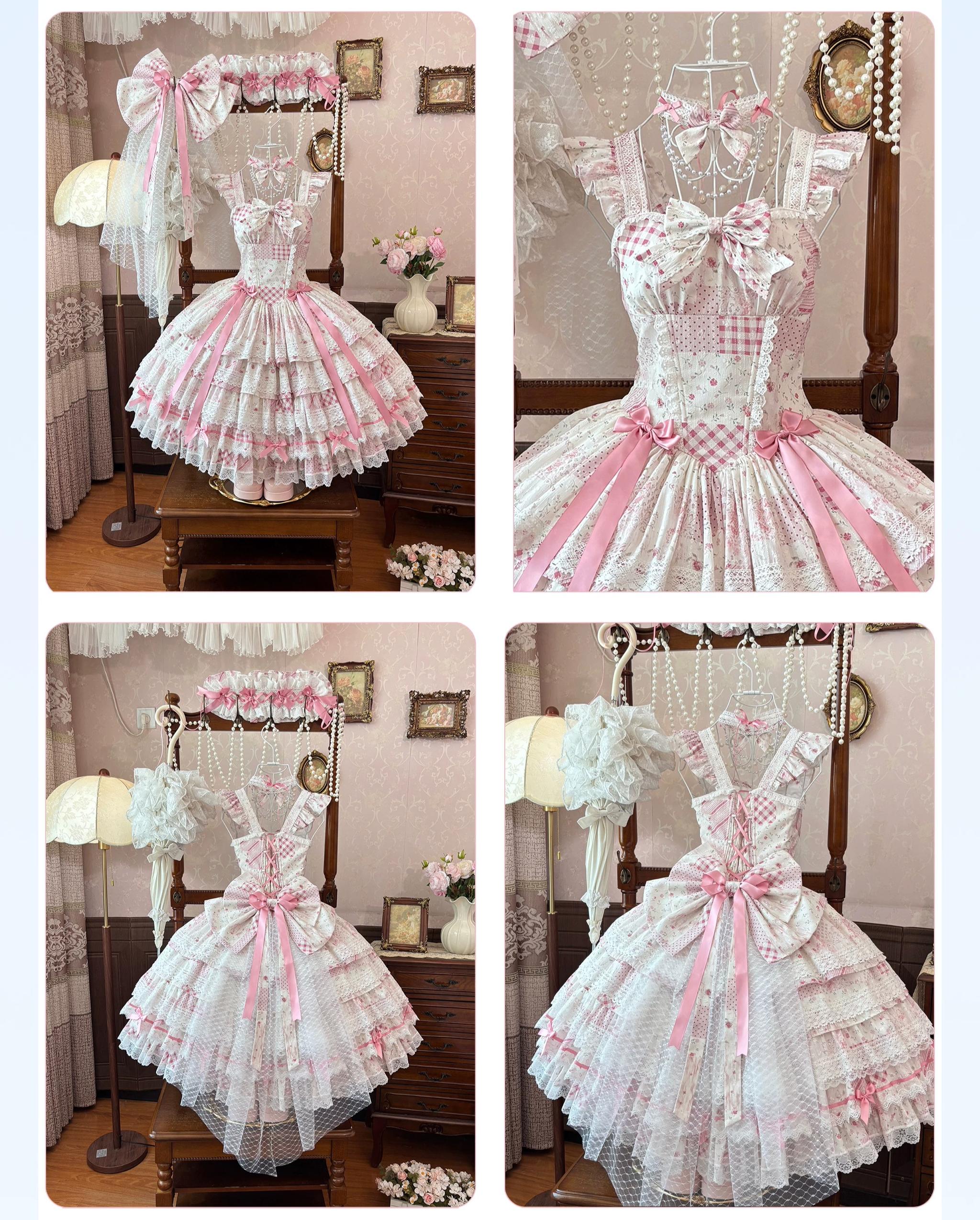 Flower Narrative Ballad - Classic Wedding Lolita Floral Printed JSK Dress with Tiered Hem 45728:859719