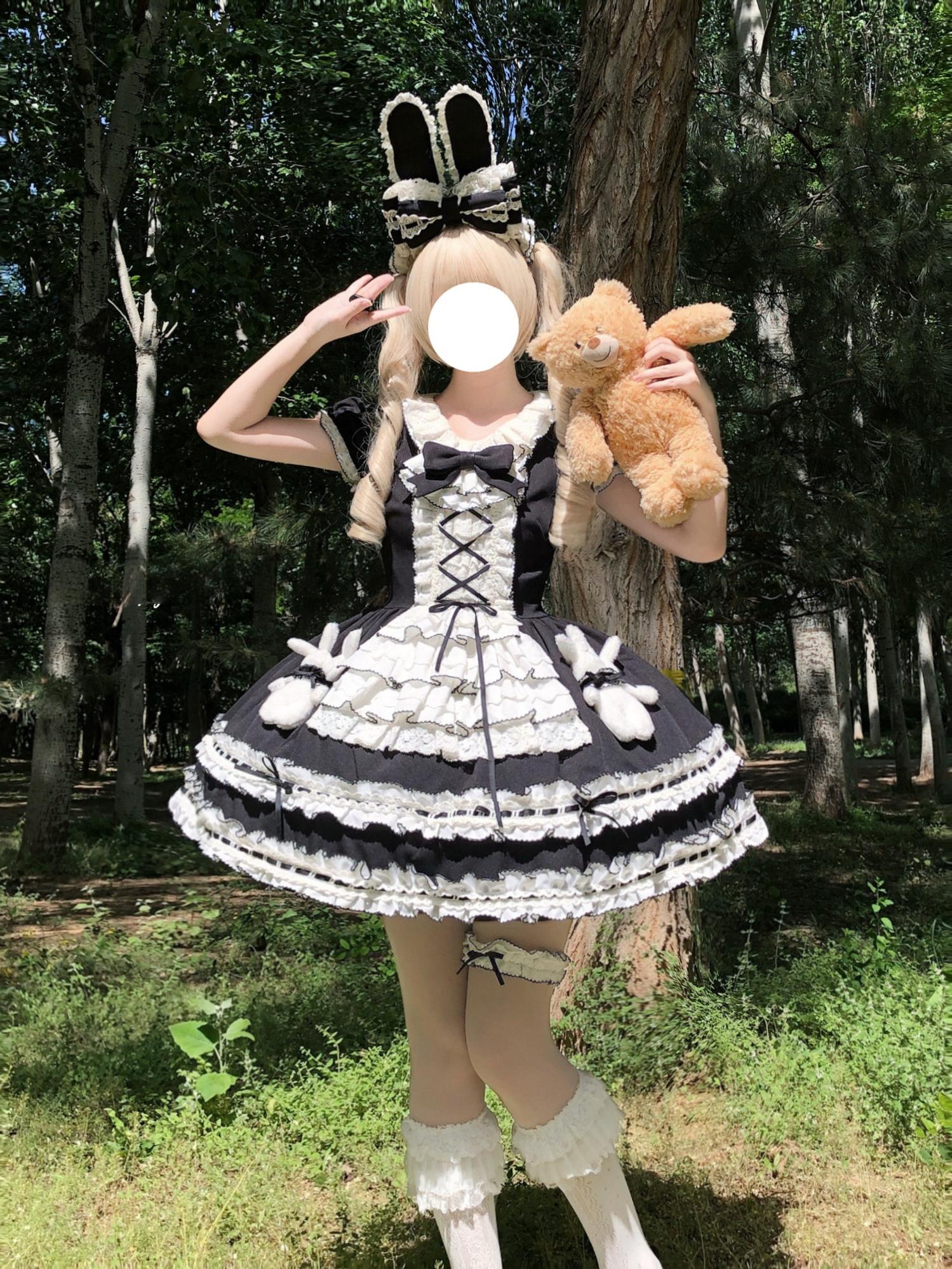 Coco Bunny - Cotton Old School Lolita OP Dress, Bunny Decoration 45380:845472