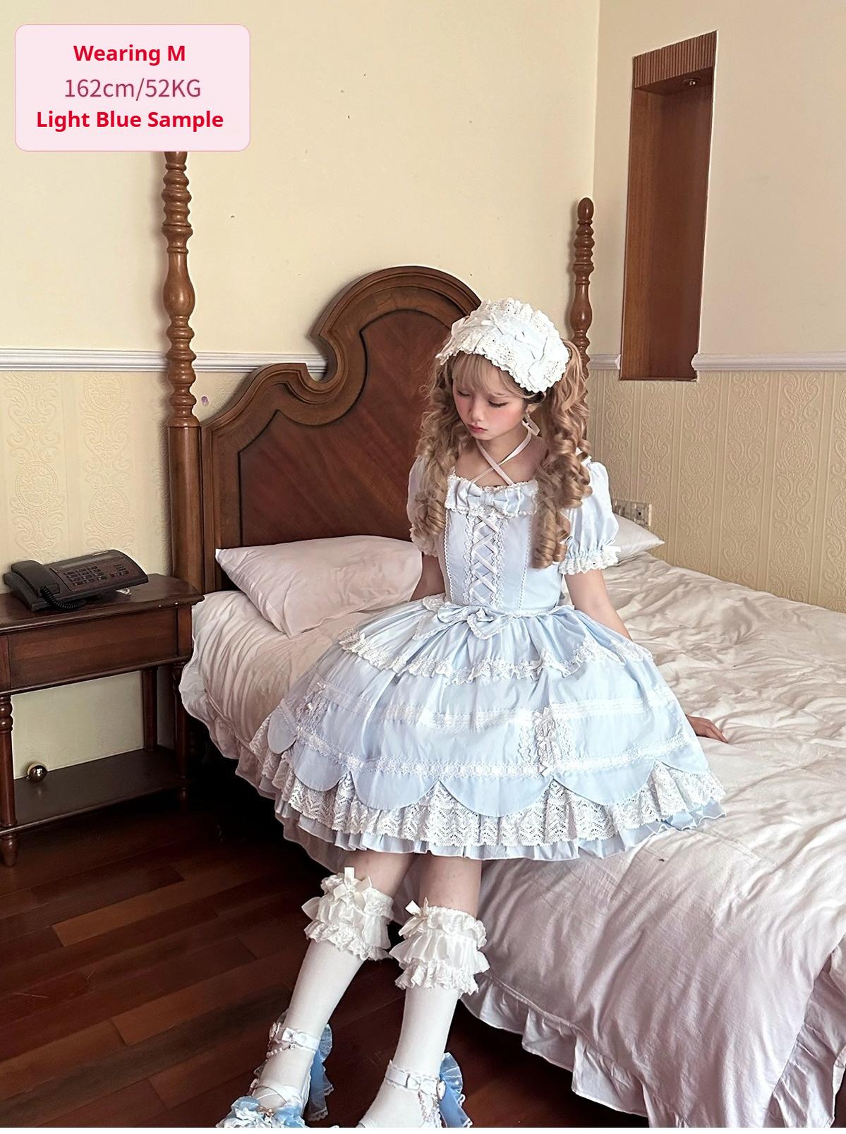 AerialCat~Cream Petals~Old School Lolita OP Tiered Ruffles Cotton Dress 42762:752798