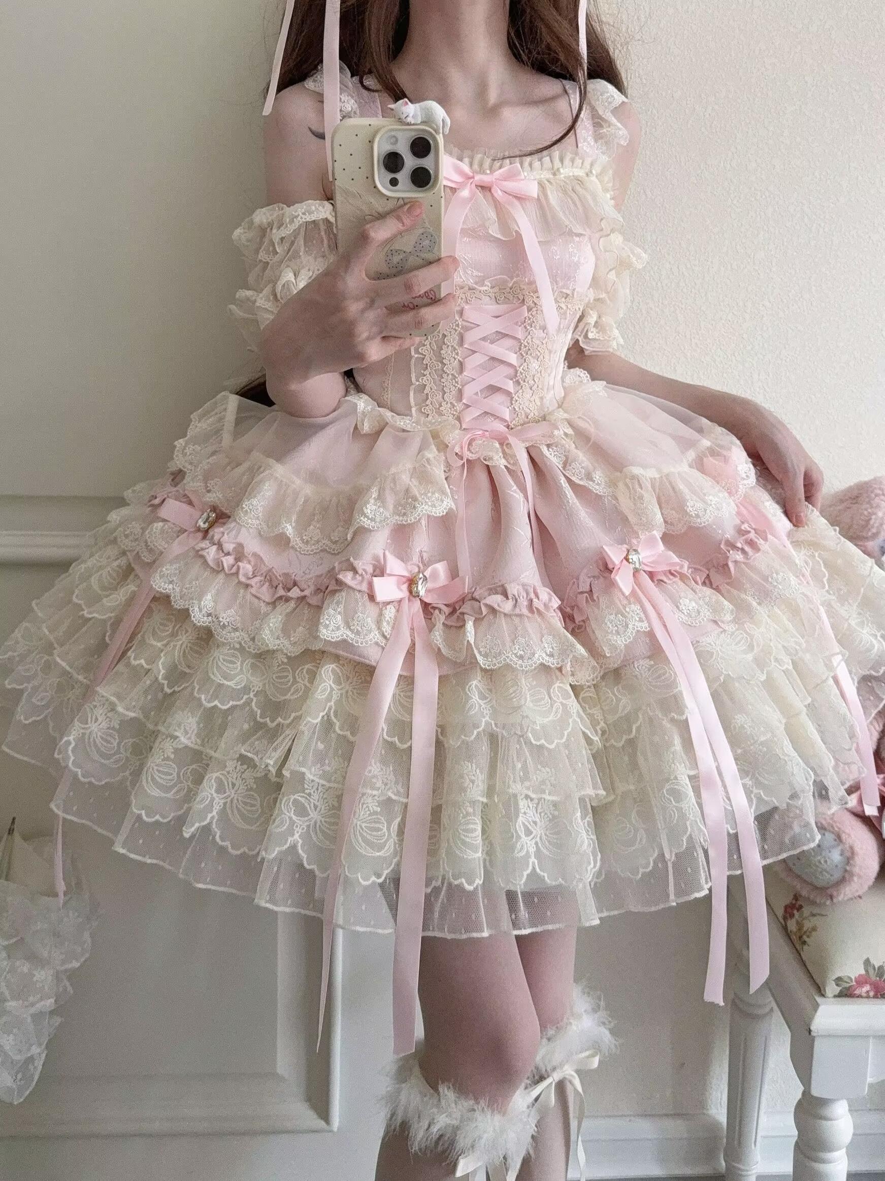 Sugar Girl - Ribbons of Love - Sweet Lolita JSK Dress, Tiered Ruffles