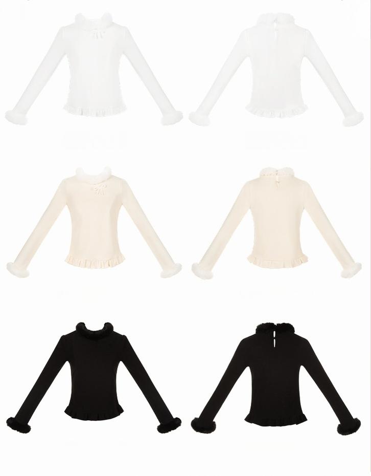 With PUJI - White Chocolate - Winter Elastic Lolita Top with Fuzzy Trims 44259:800880