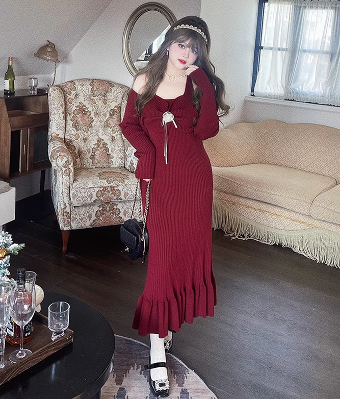 Yingtang~Sweet Lolita Coat Knitted Dress Set Plus Size   