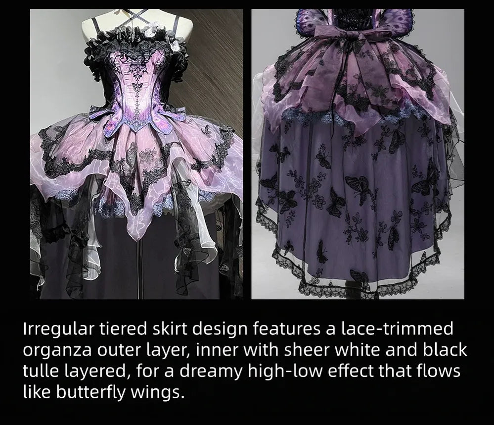Dead Leaf Butterfly - Chiffon Gothic Lolita JSK, Irregular Tiered Skirt