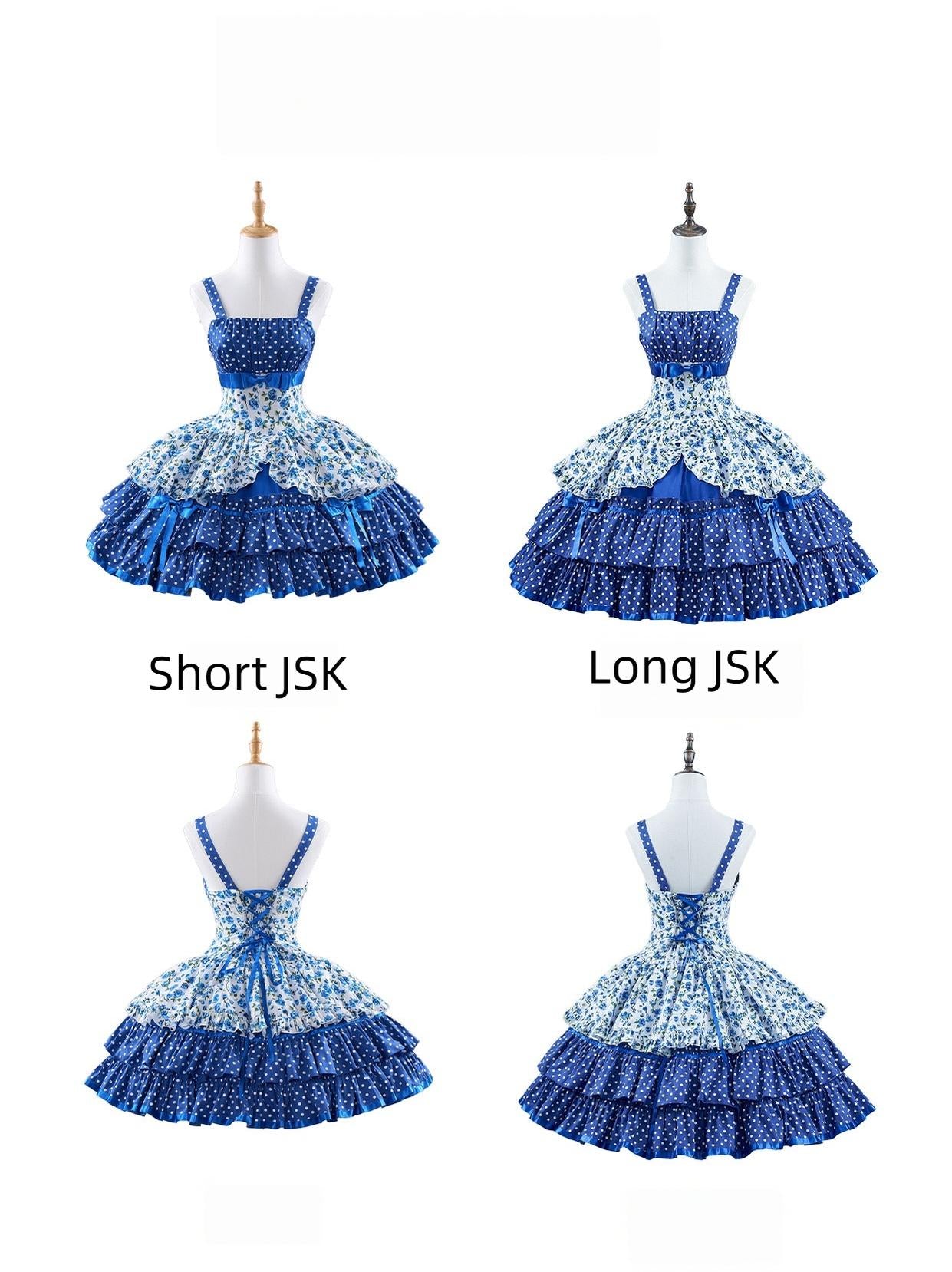 Libobo - Cotton Old School Lolita JSK Dress, Polka Dot & Floral Print (2XL L M S XL) 45878:866099