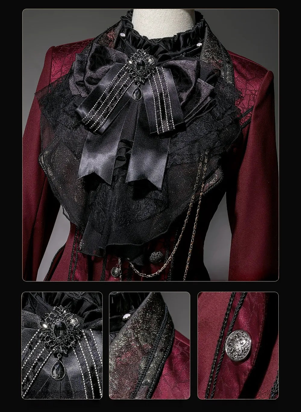 Chapter Seven - Jacquard Faux Two-piece Coat Set, Ruffled Collar Shirt