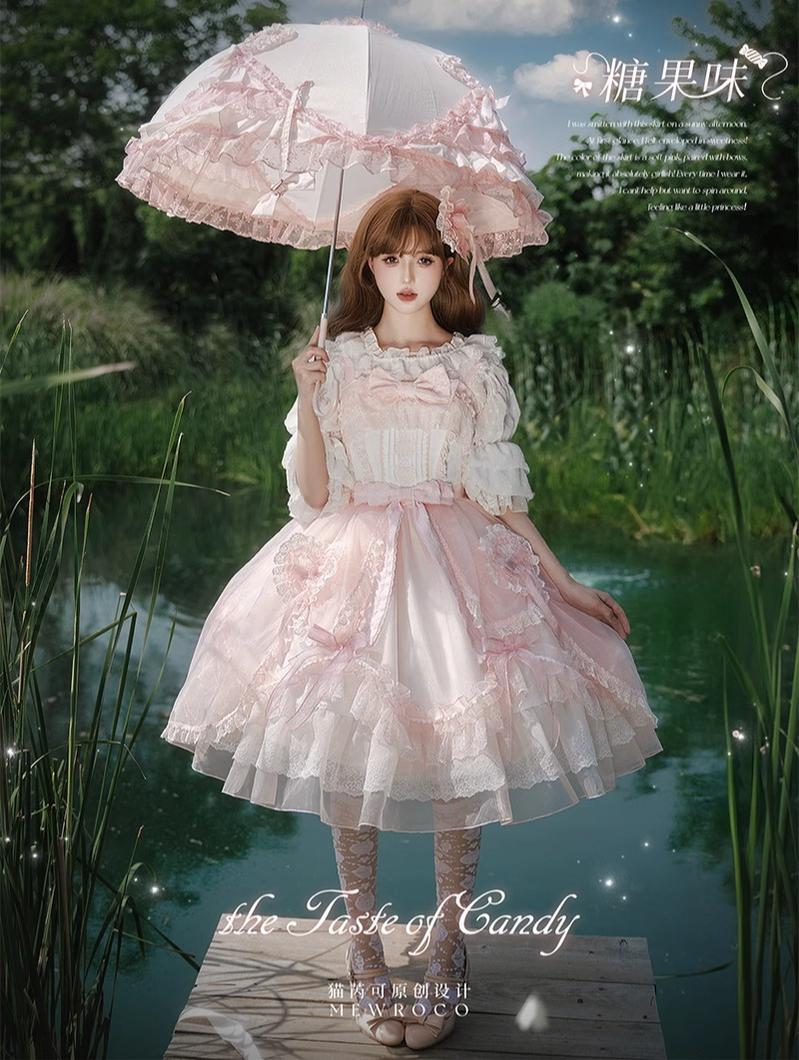 Mewroco - Candy Flavor - Gorgeous Sweet Lolita Dress, Lace & Petal Hem 43711:783686