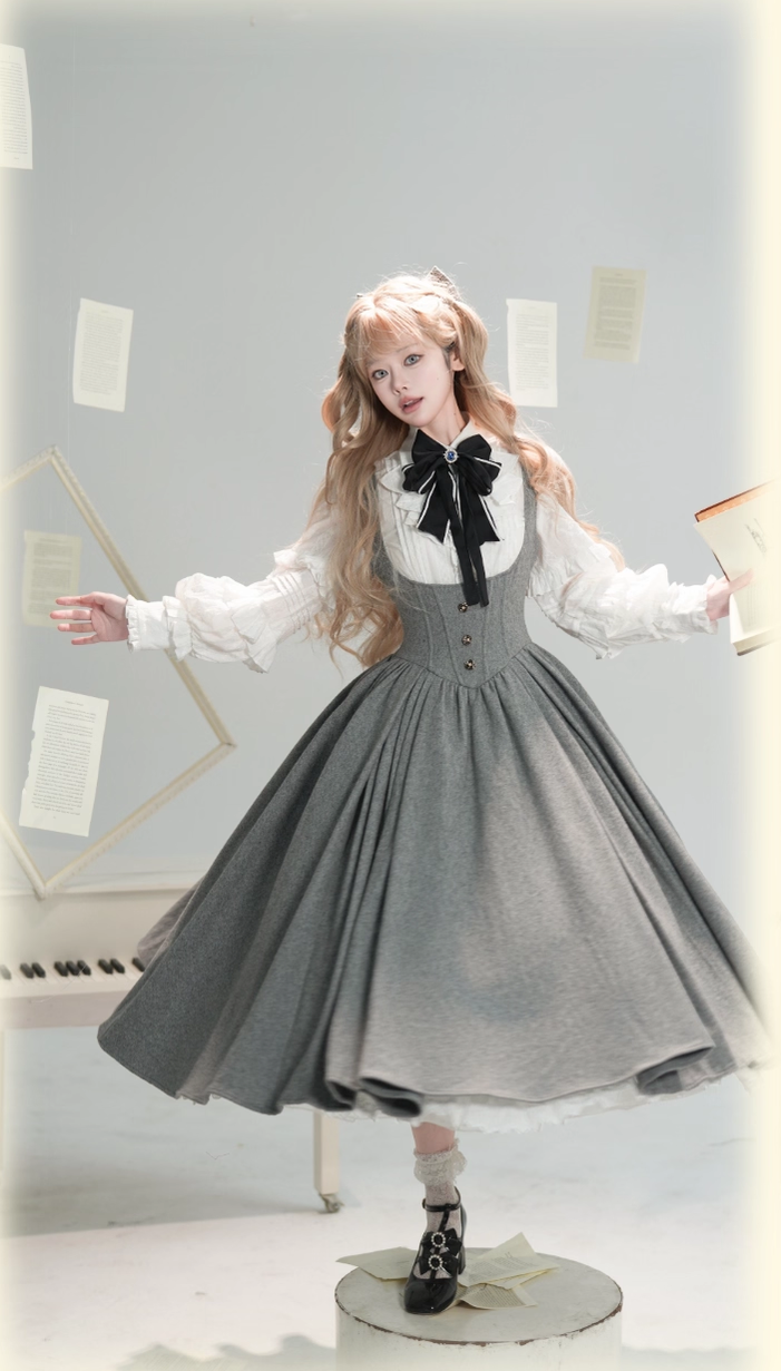 Wand Not for Your Lover - Wool Classic Lolita Bust Supporting JSK, Embroidered Shirt