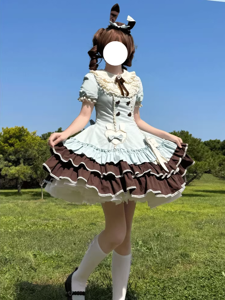 Creamy Bud - Old School Lolita OP Dress, Bunny Ear Heart Accent