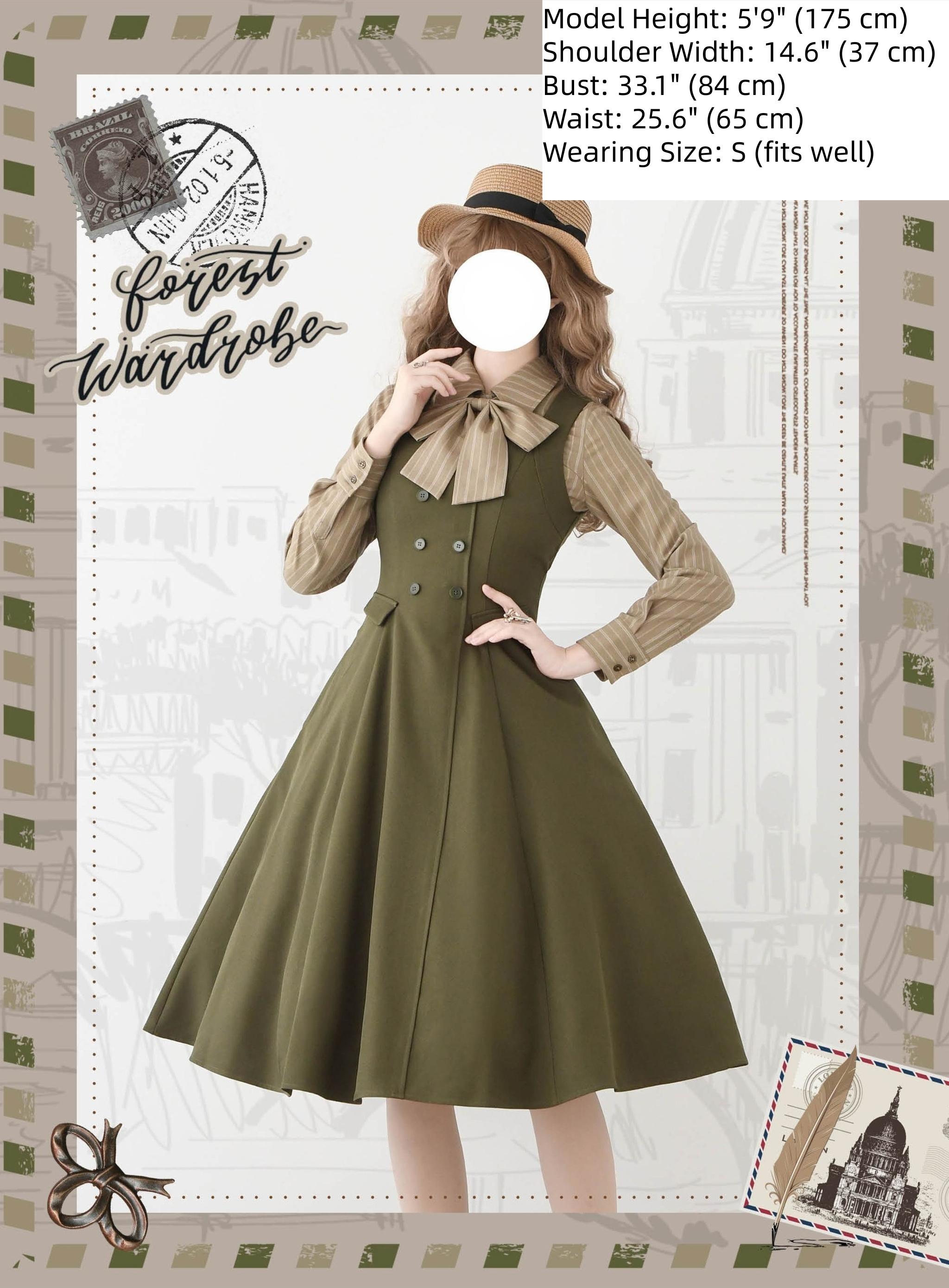 Forest Wardrobe - Forest Ode - Classic Lolita Striped Shirt, Detachable Bow Tie 44272:801815