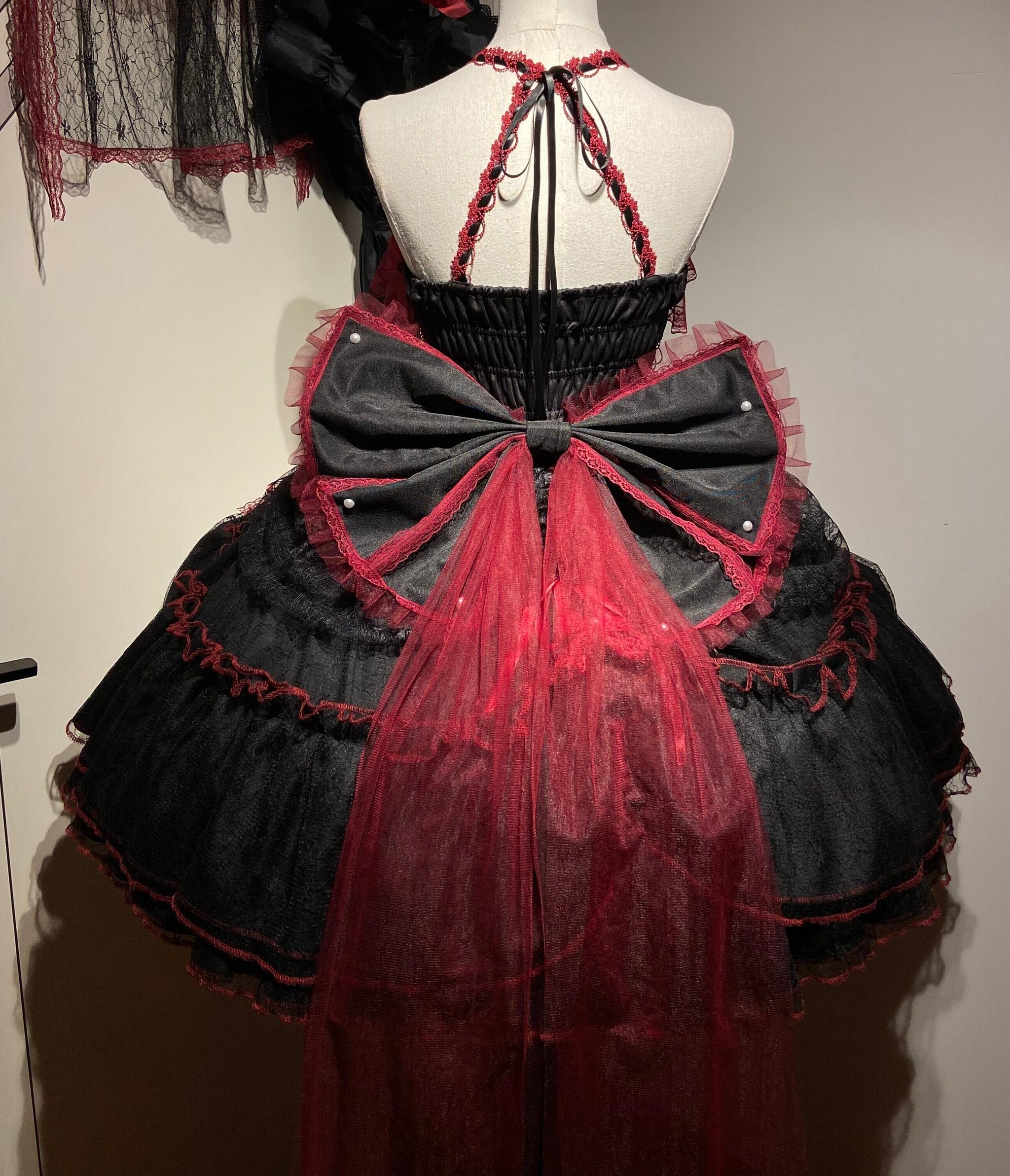 Cascading Poetry - Gothic Lolita JSK Dress, Lace & Tiered Hem Bow Trailing Only (one size / choose M) S
