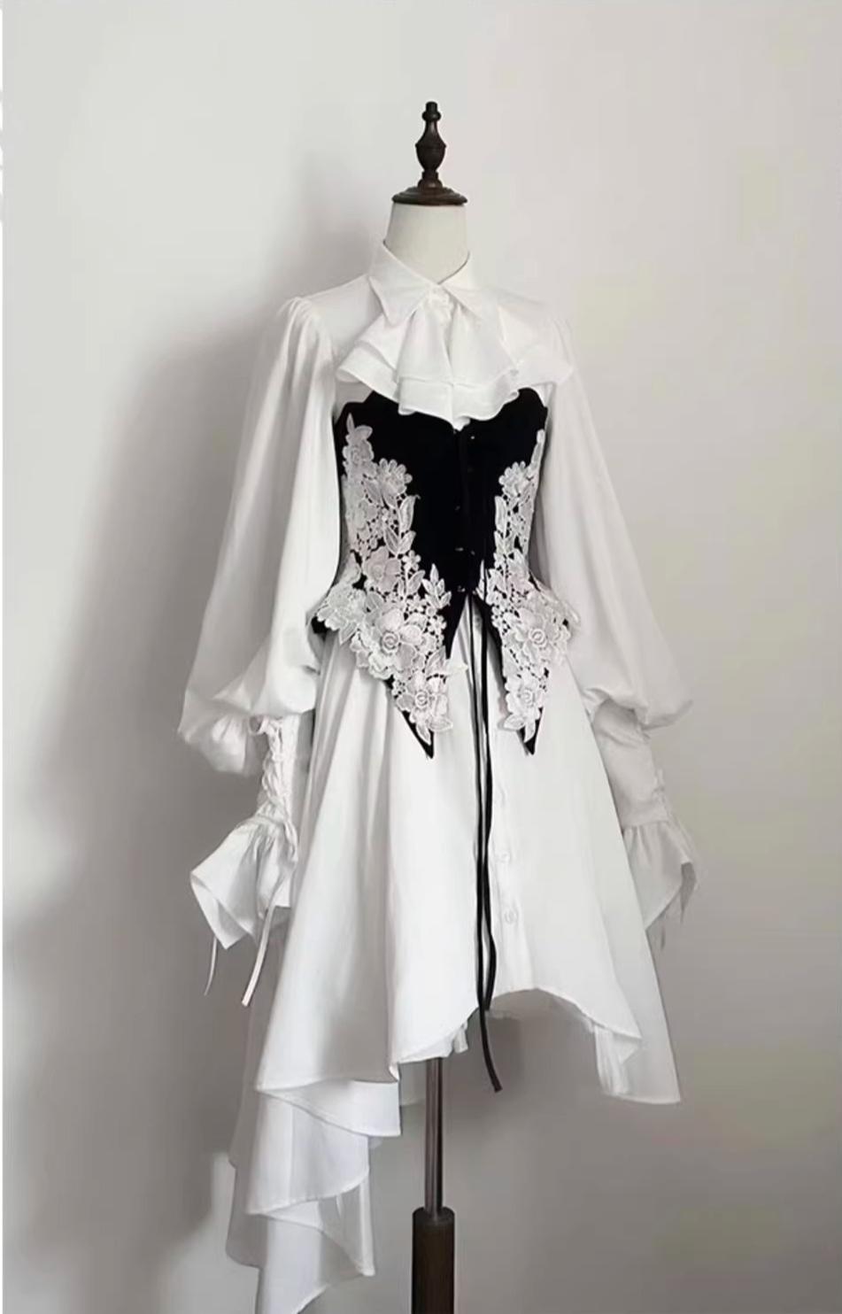 The Cage - Gothic Lolita Fishbone Bodice, Embroidered Appliqués