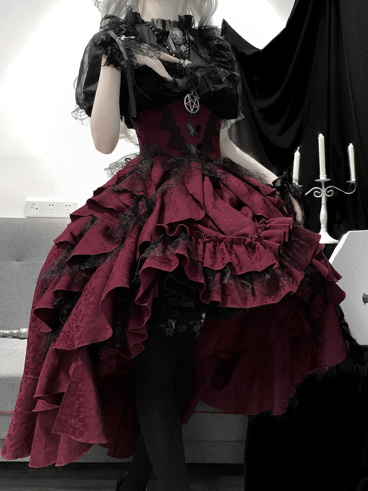 Mistshroud Manor - Gothic Lolita Blouse & Boned Waist SK, Drawstring Lift-up Hem 45909:867724