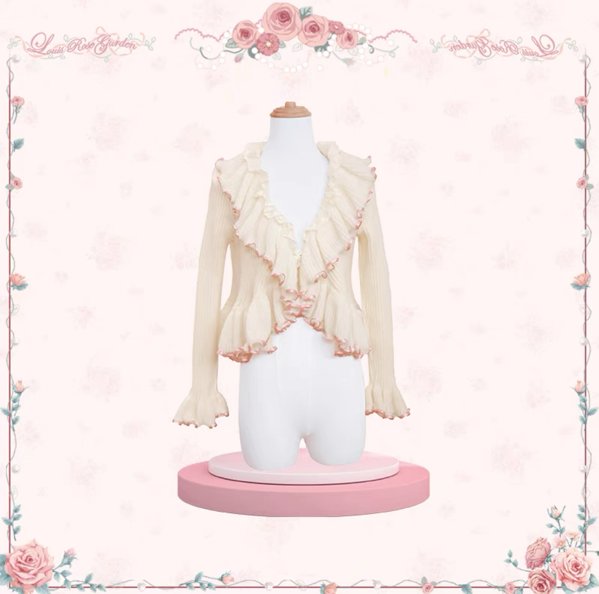 Mademoiselle Pearl~Rose Garden~Elegant Lolita Dress Bridal Floral Dress XS Cardigan (beige): Ribbon cardigan 29098:396448