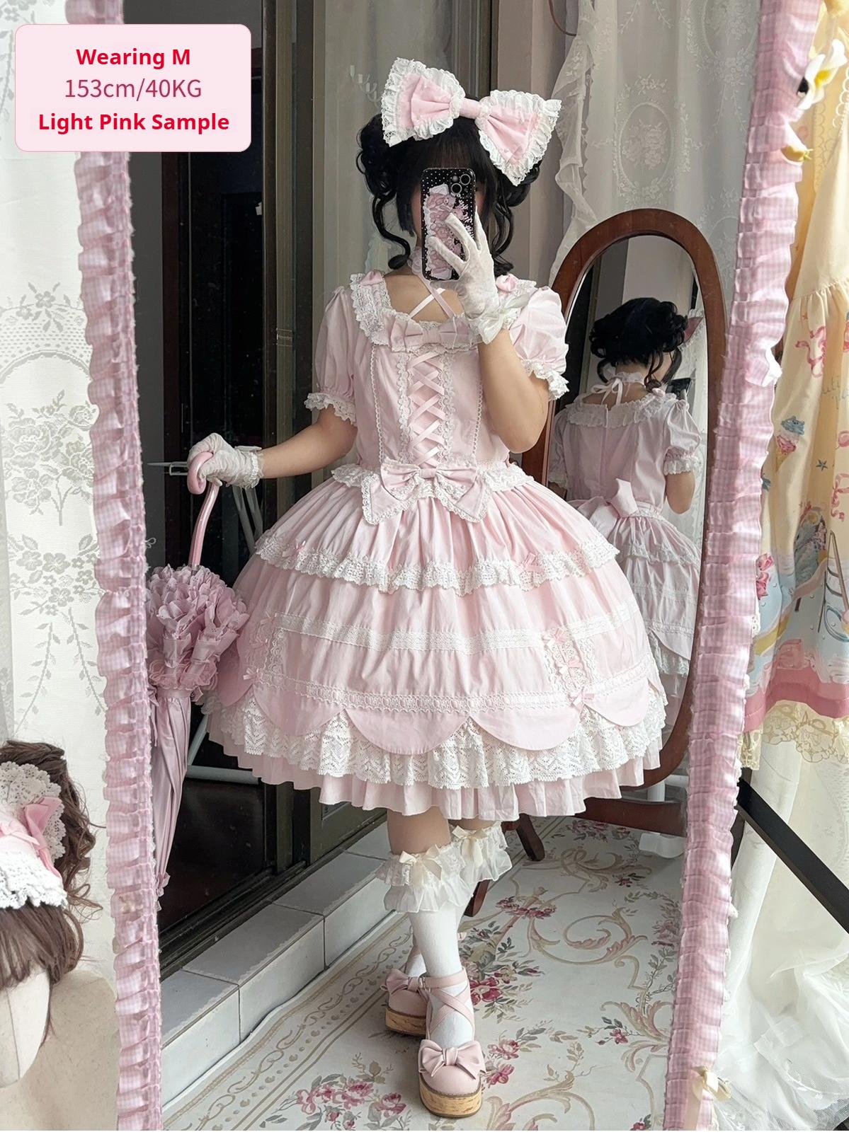 AerialCat~Cream Petals~Old School Lolita OP Tiered Ruffles Cotton Dress 42762:752799