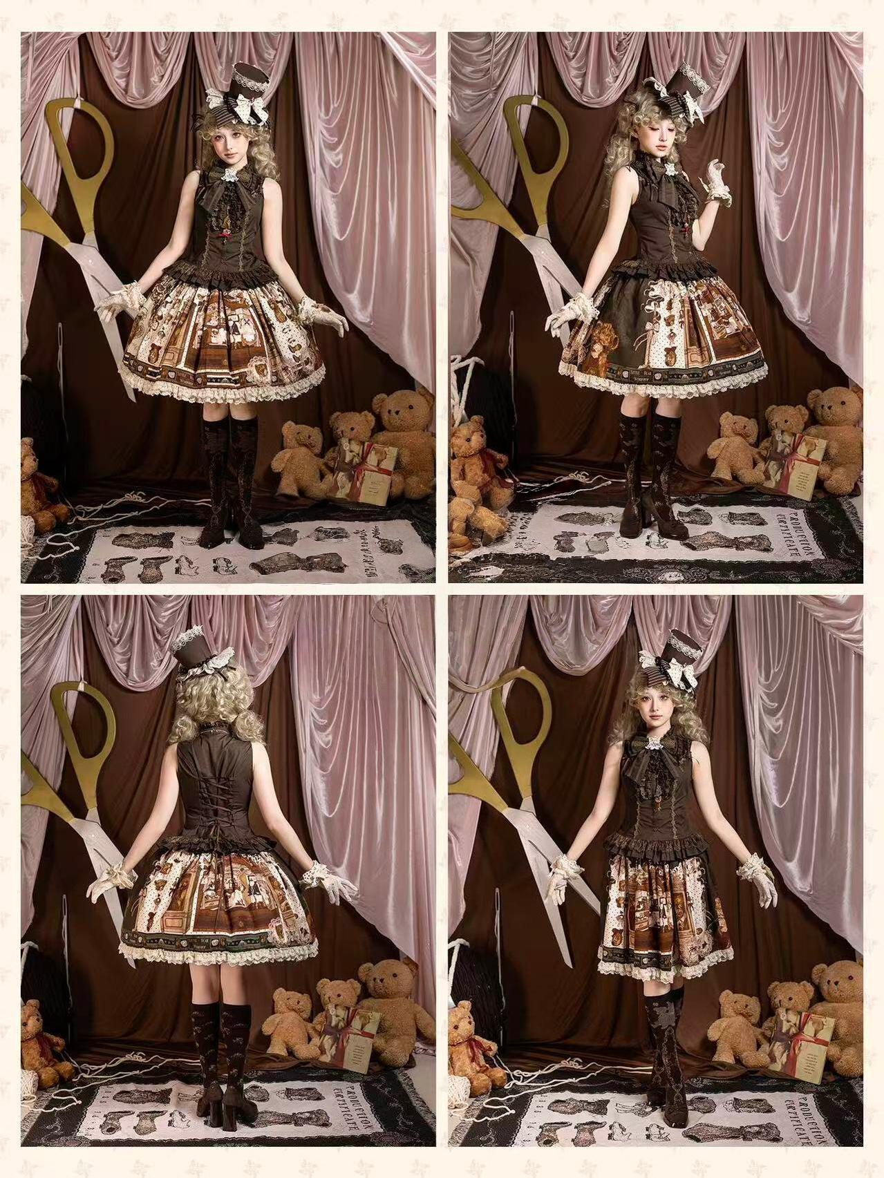 Little Bear Workshop - Cotton Sweet Lolita JSK & OP Dress, Printed Bodice (2XL L M S XL XS) 45205:839814