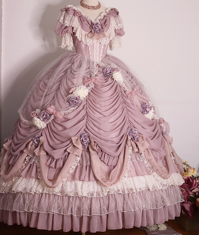 Henrietta~Sa Majeste la Rose~Elegant Lolita Wedding Dress Multicolor Customizable 1 pinkish purple dress+a bow+hair band 