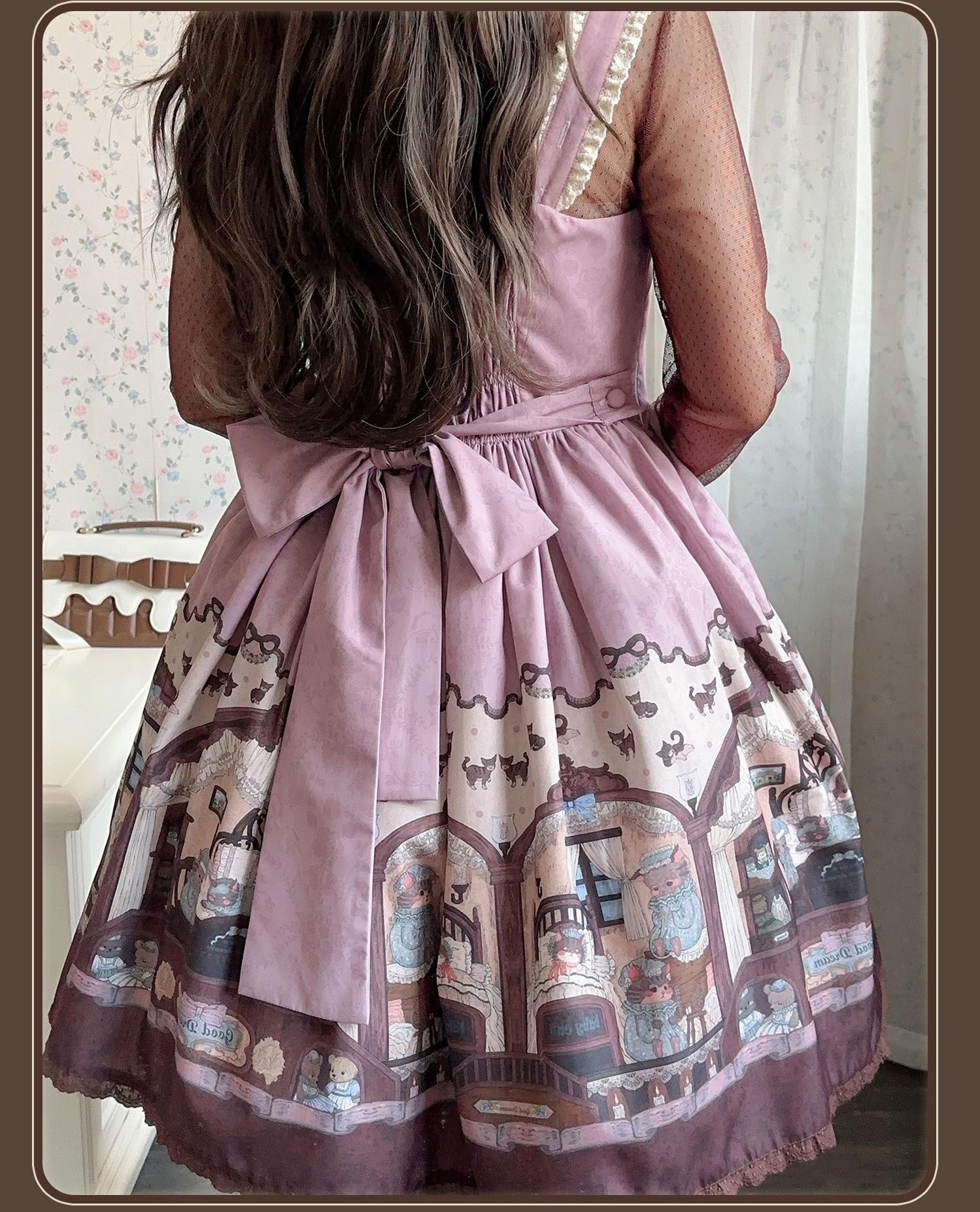 Sweet Dream Sheep - Vintage Bear - Printed Sweet Lolita Dress, Zipper Clousure 43709:784142