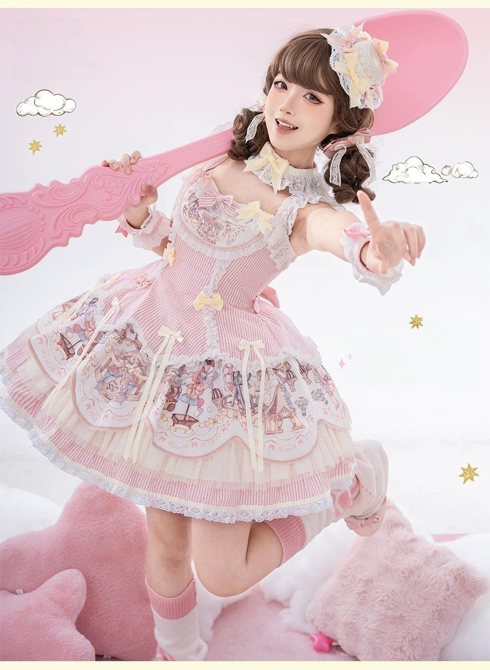 Sunset Ferris Wheel - Sweet Lolita JSK Dress Set, Amusement Park Print 46036:873090