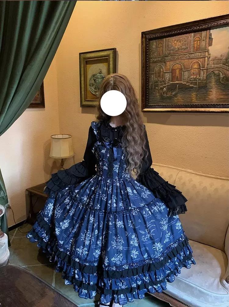Frost's Descent - Classic Lolita JSK Dress Set, Botanical Butterfly Print 45970:870171