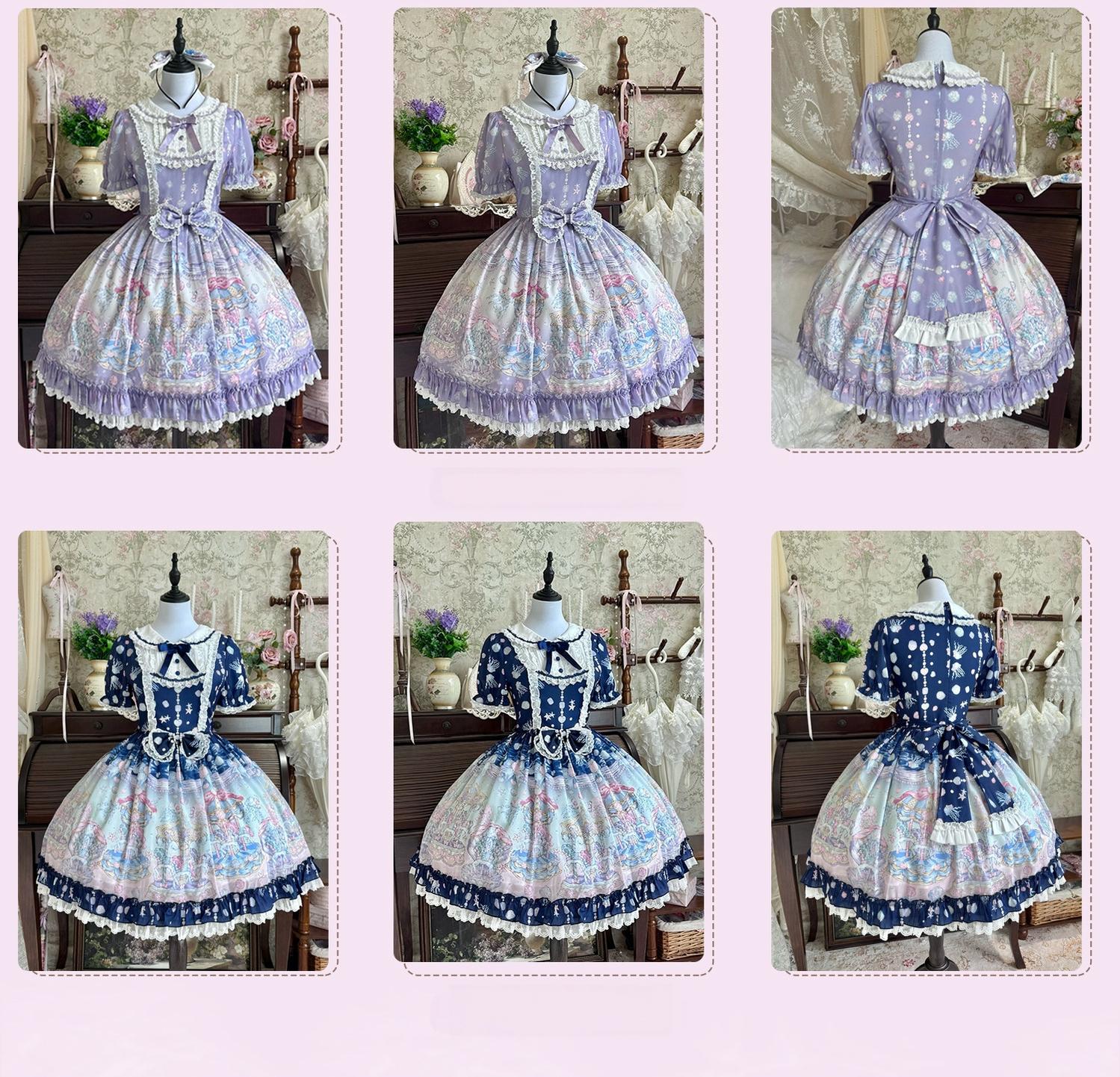 Glimmering Carousel - Sweet Lolita OP & JSK Dress Set, Ocean Carousel Print 45827:863954