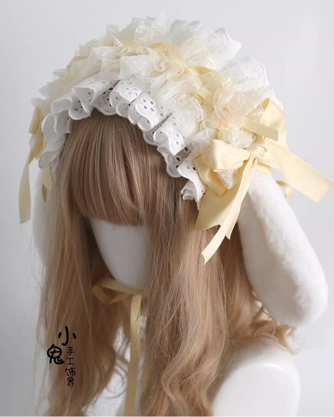 Lace Lolita Hairband, 2-in1 Bunny Ear Hairband