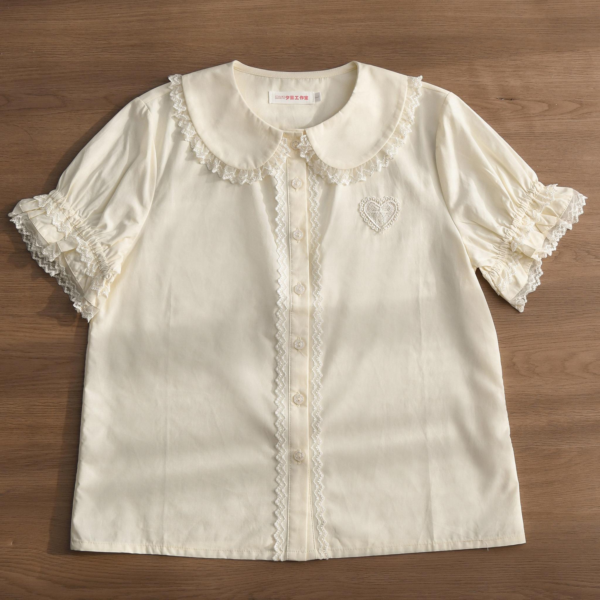 Kawaii Lolita Plaid Blouse With Cat Ear Peter Pan Collar Ivory Blouse Only S