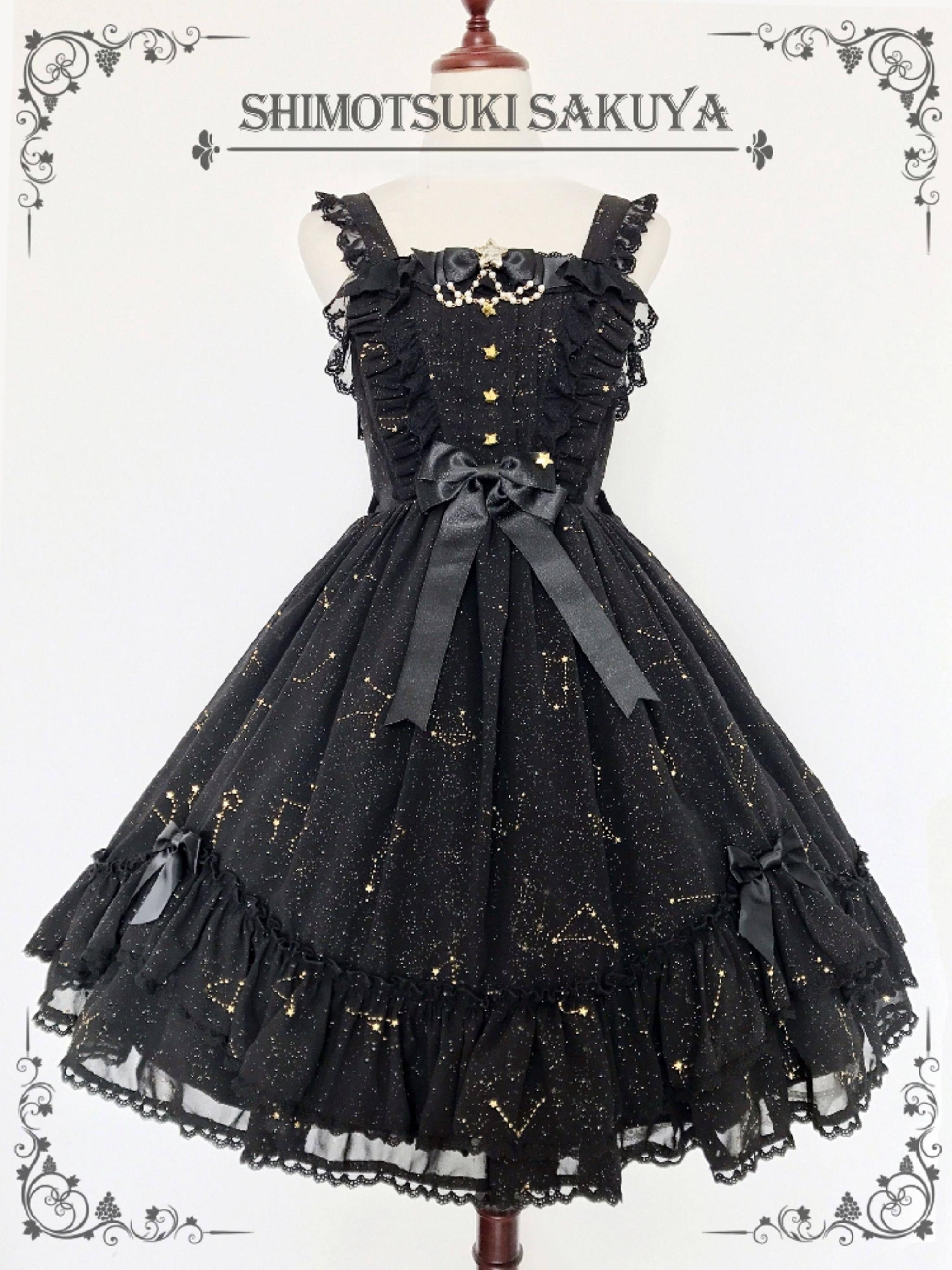 Whisper of Stars - Elegant Lolita Black JSK Dress, Constellation Foil Printing 34582:818998