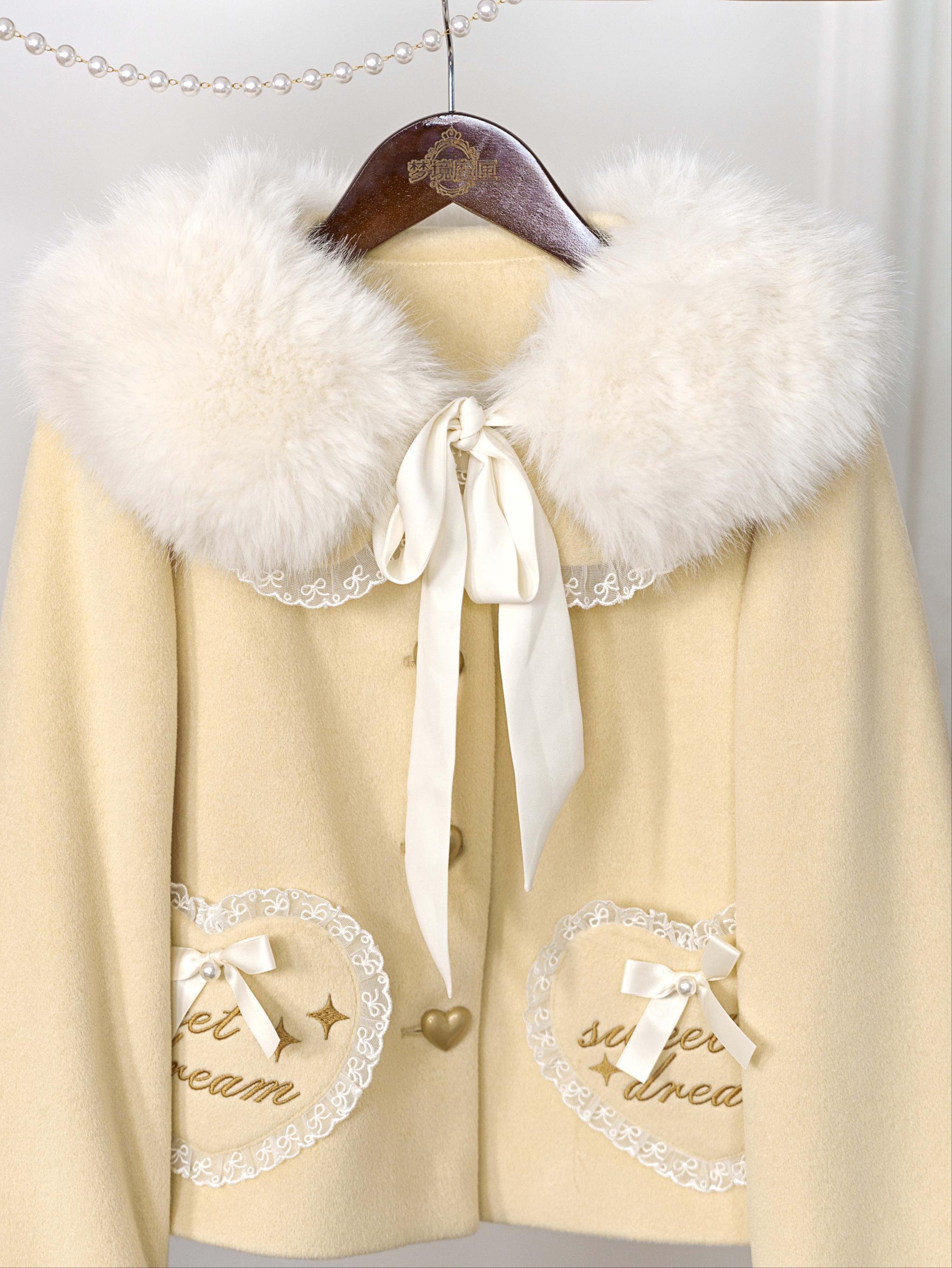 Milk Puff - Winter Fleece-lined Sweet Lolita Coat, Detachable Collar