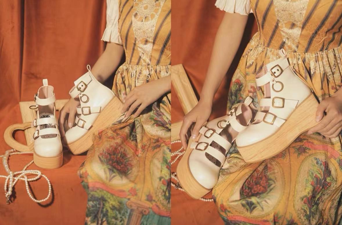 MODO - Retro Lolita Platform Shoes Round Toe Thick Sole