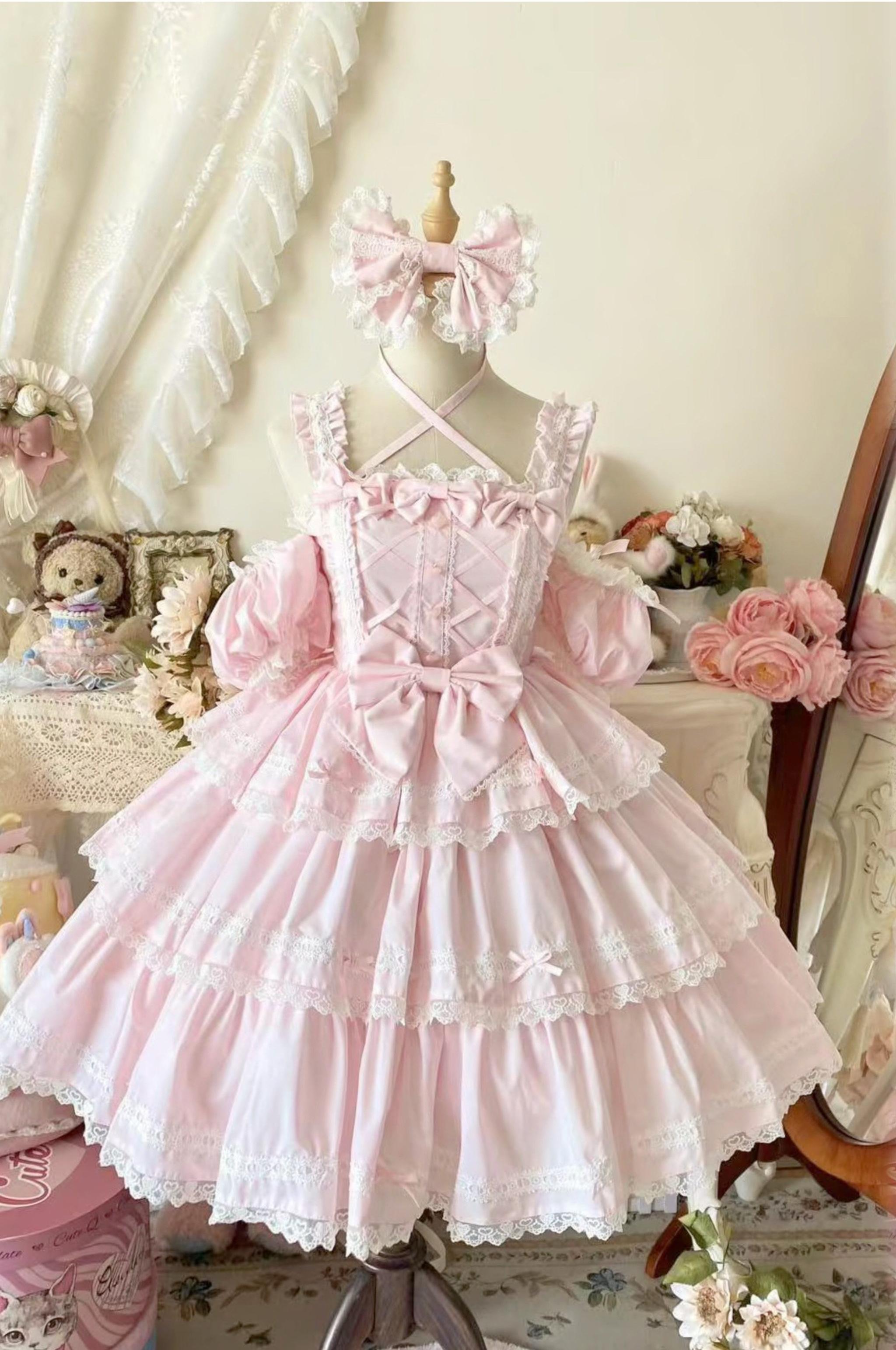 Rose Romance - Pink Sweet Lolita JSK Dress, Tiered Hem (L M S) 44879:826580
