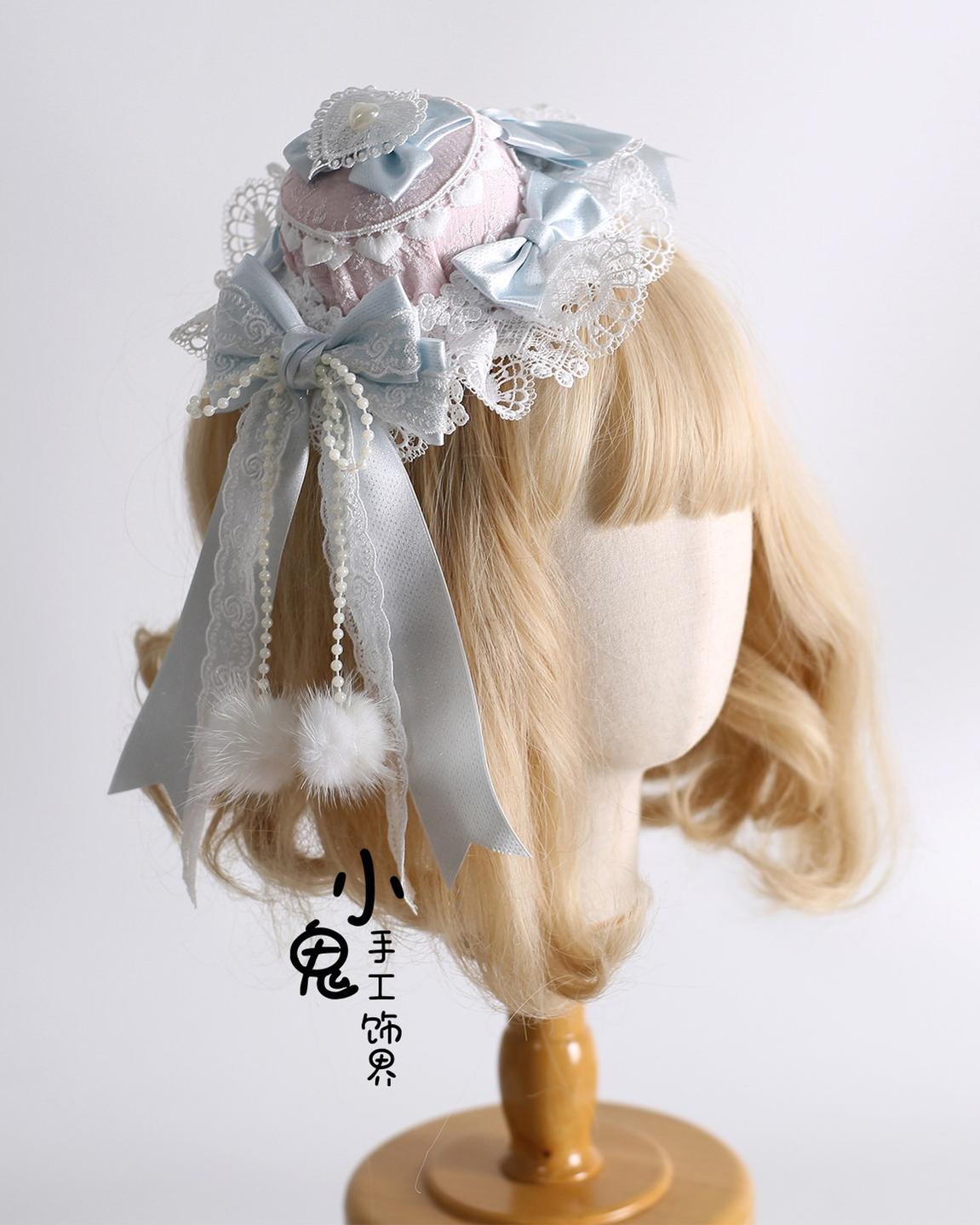 Lolita Headdress, Bunny Ear KC, Embroidered Lace Small hat