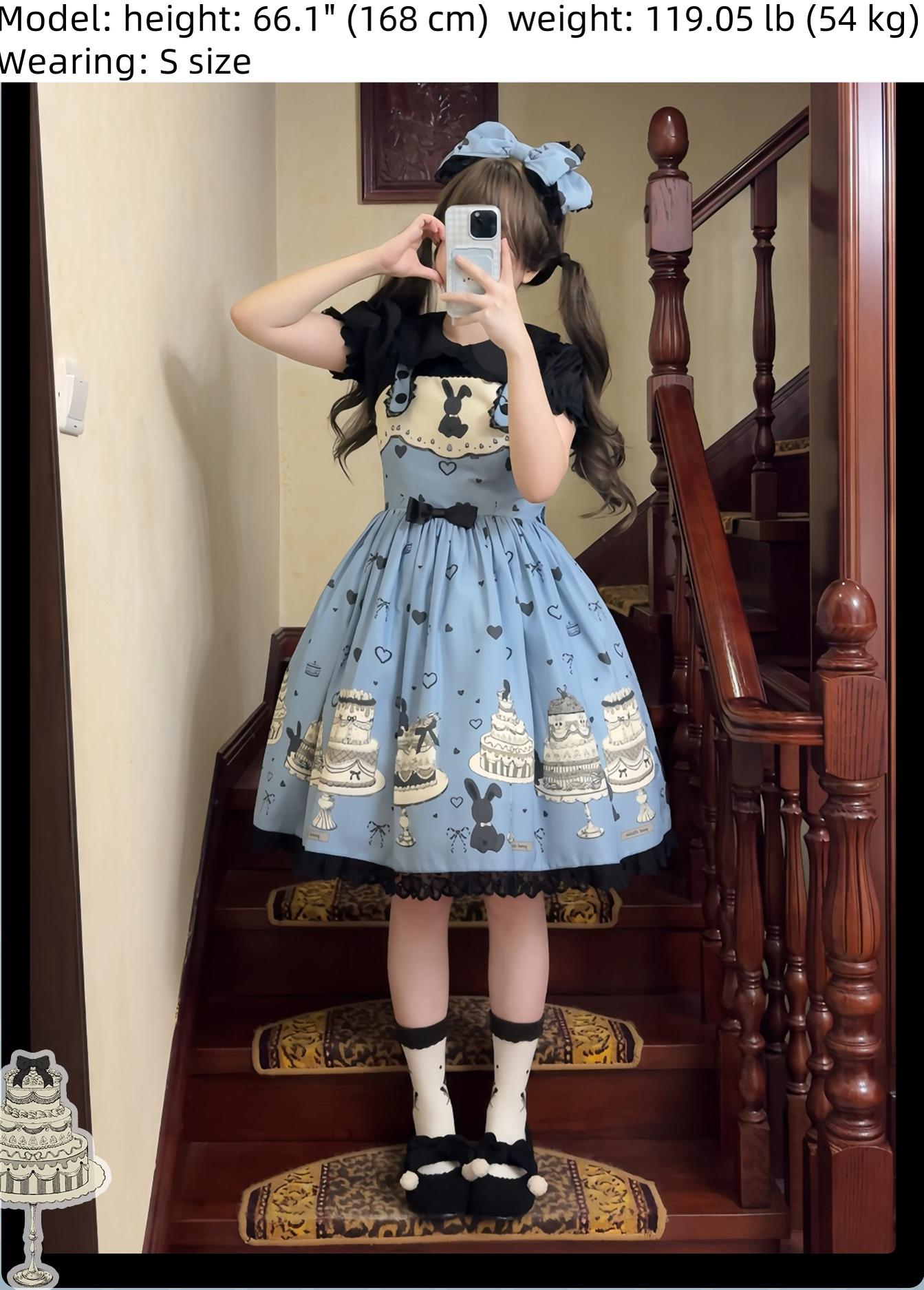 Sweet Dream Sheep - Cake Bunny - Blue Sweet Lolita Dress, Bunny&Cake Print