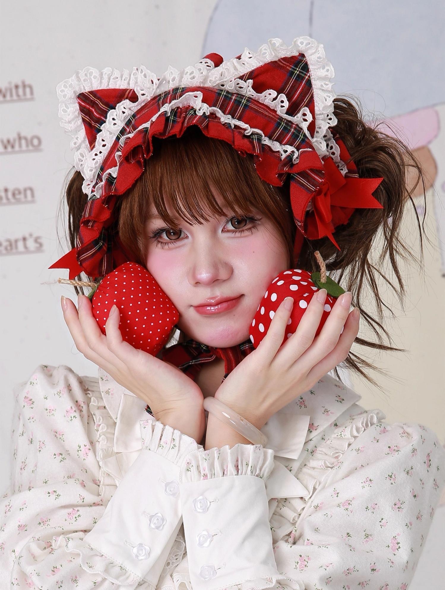 Soso Meme Club - Christmas Sweet Lolita Hairband, Red Plaid Cat Ear 44110:795105