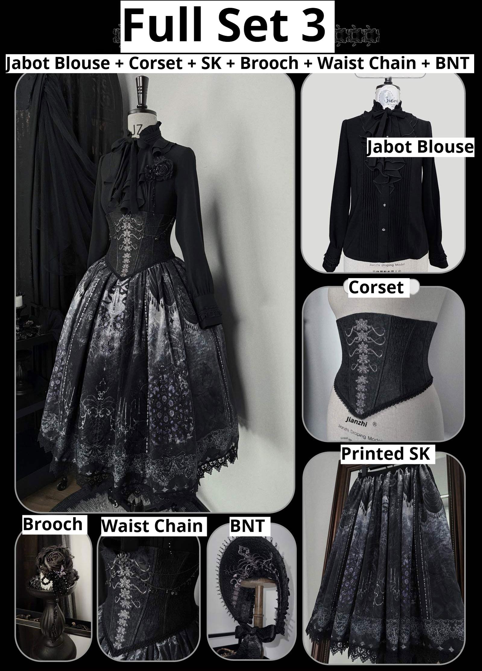 Susin Lolita - Bone-Eroded Butterfly - Gothic Lolita JSK & SK Set (L M S XL) 44051:793294