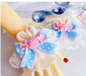 Sweetheart Endless - Sweet Lolita Cuffs Handmade Multicolor Rabbit Ears a pair of blue-pink candy rabbbit ears cuffs(pin)