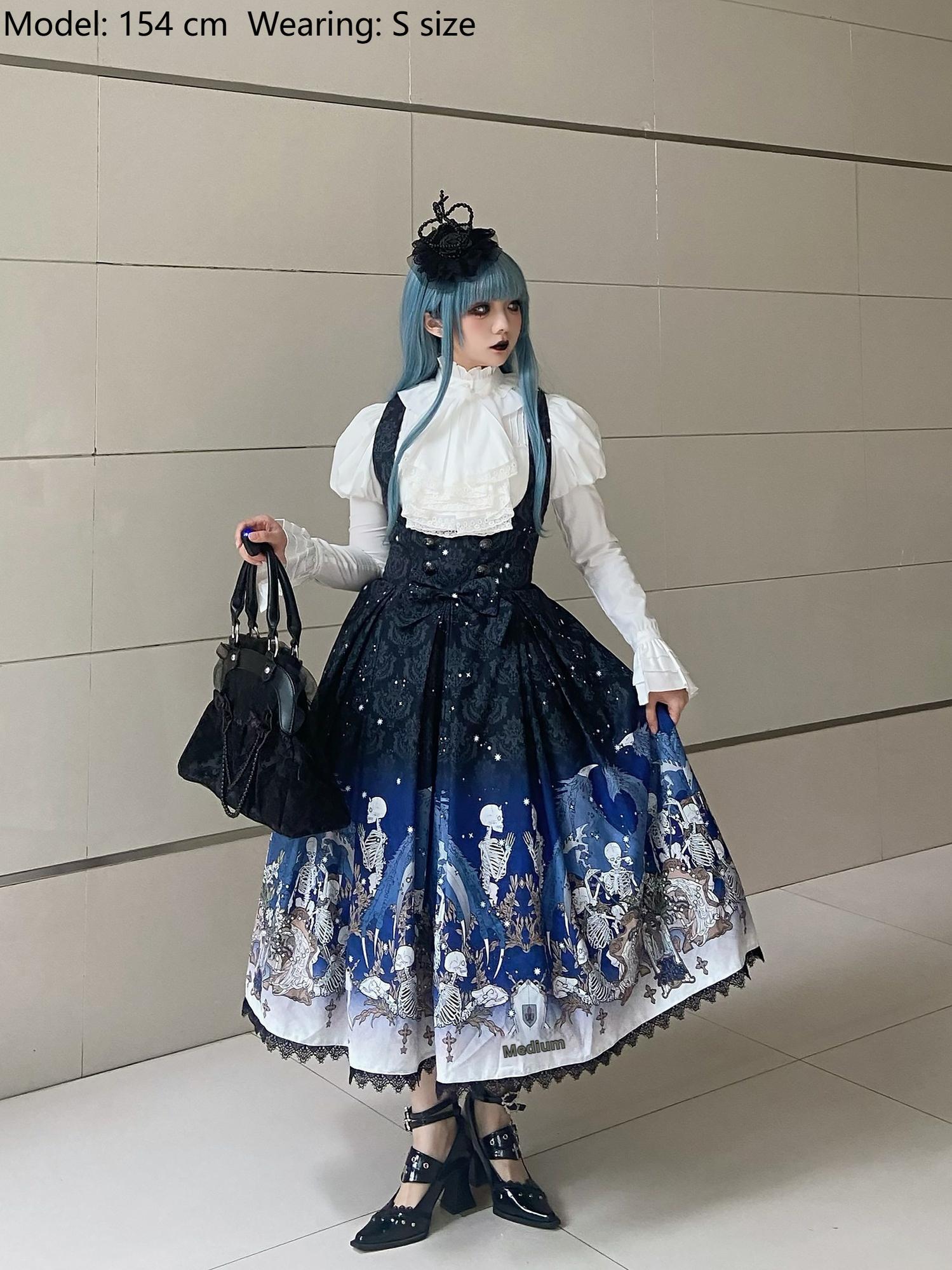 Nn Star - Dragonbone Lily - Dragon Skeleton Print Gothic Lolita Bust-supporting JSK and BNT 42664:748597