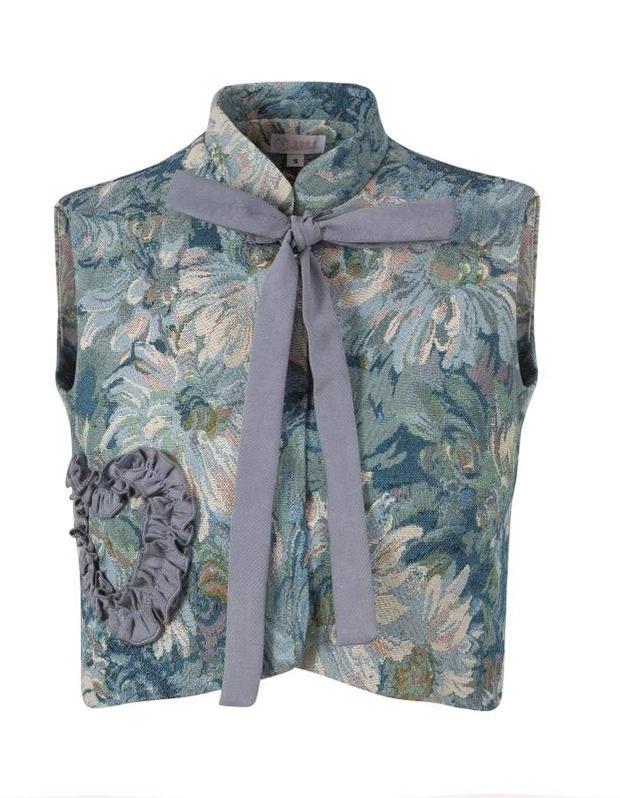 Gilded Age - Vintage Lolita Vest Suit, Oil Painting Style Skirt Coat Blue vest Only XS
