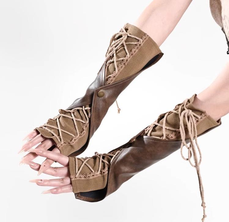 Broken Bone - Retro Lolita PU Cuffs Cross Straps Sleeves