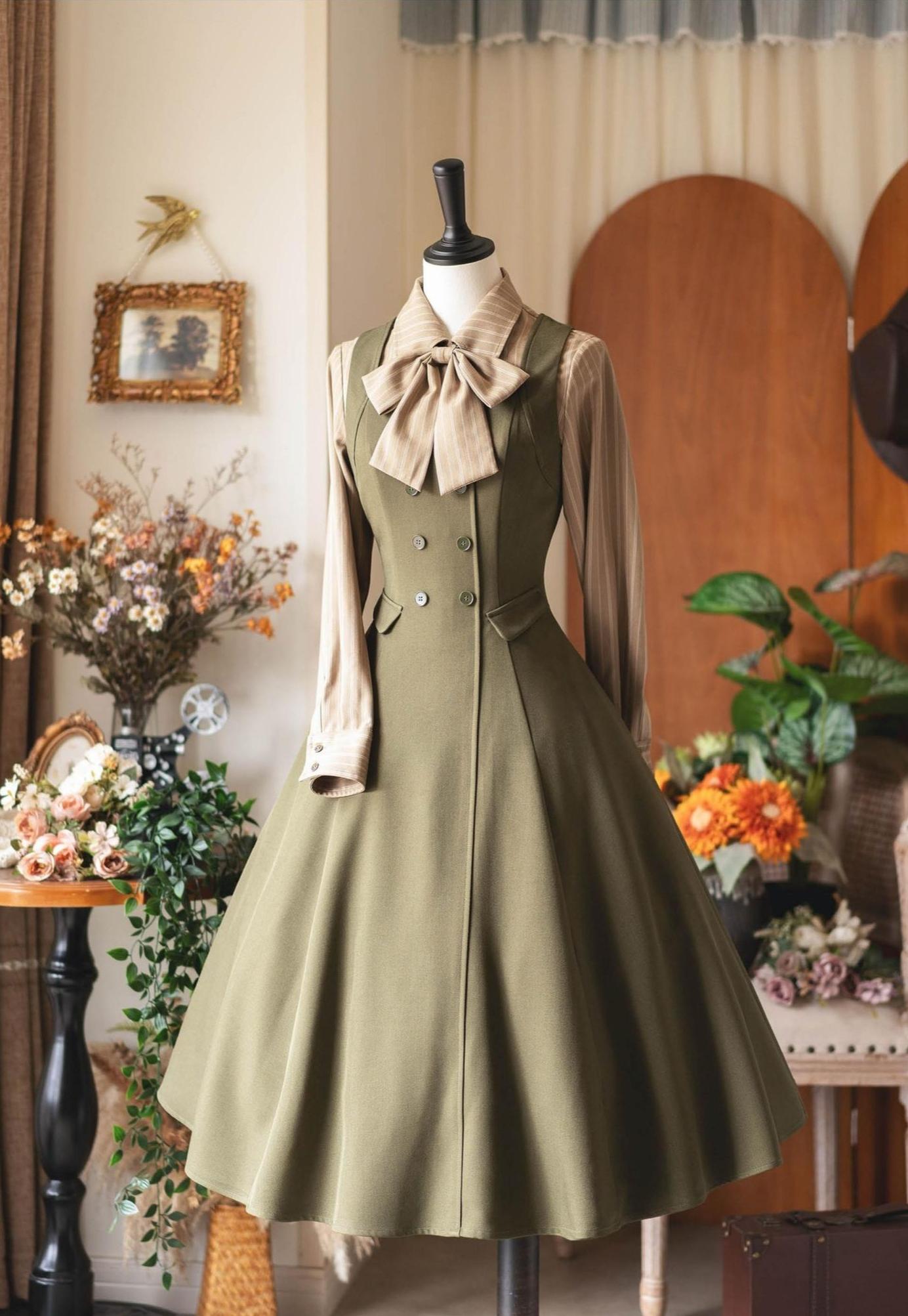 Forest Wardrobe - Foggy Forest - Elegant Lolita A-line JSK Dress, Side Pockets 44271:801723