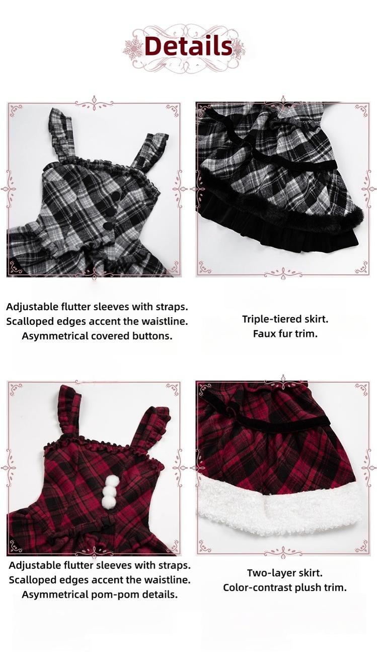 With PUJI - Snow Night Serenade - Fluffy Plaid Kawaii Lolita JSK, Reversible Cape 44279:802377