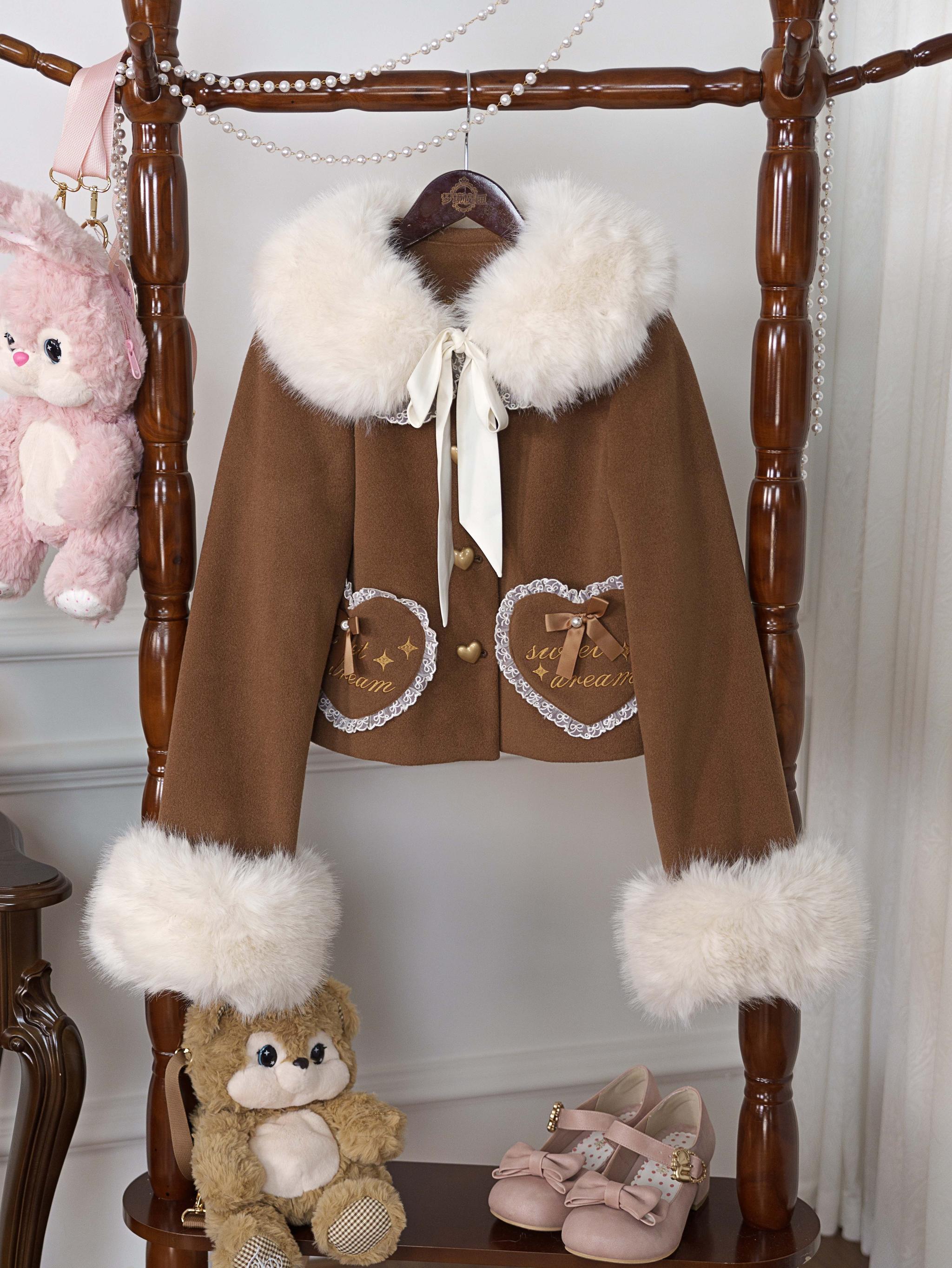 Dream Magic Box - Milk Puff - Winter Fleece-lined Sweet Lolita Coat, Detachable Collar