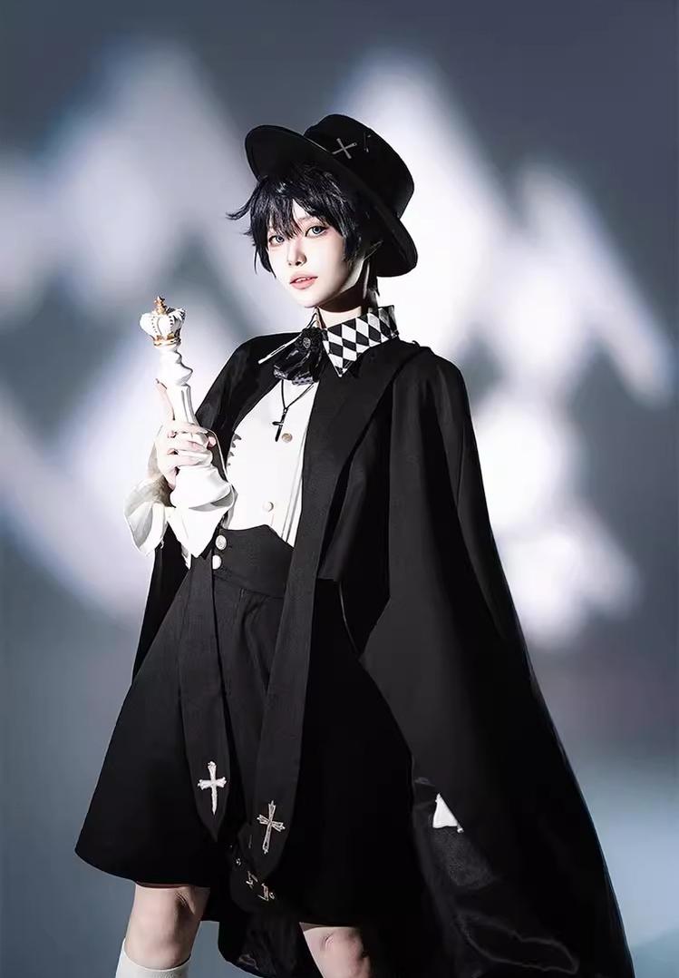 CastleToo - Fantasy Wonderland - Ouji Lolita Checkered Blouse with Suspenders Pants and Cape