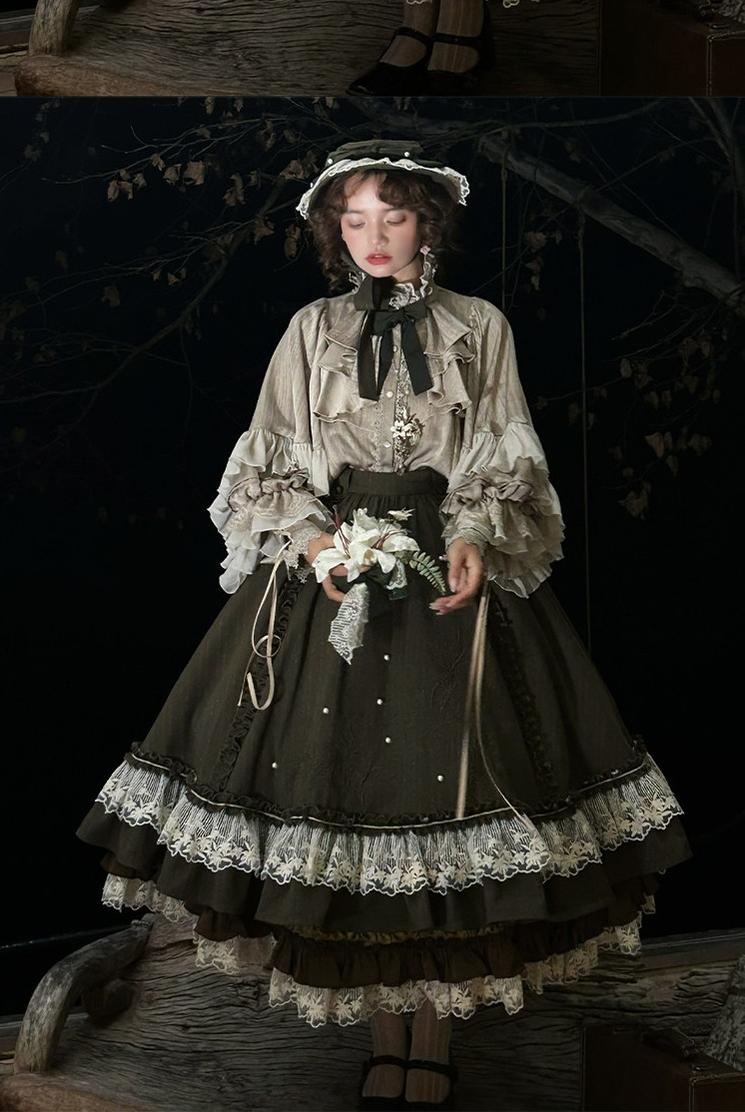 Embroidered Classic Lolita OP Dress, Lace Trim Shirt 45209:840295
