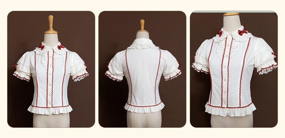 Pancake Postman - Kawaii Lolita Printed OP & Salopette Dress, Lace & Bows 45174:838686