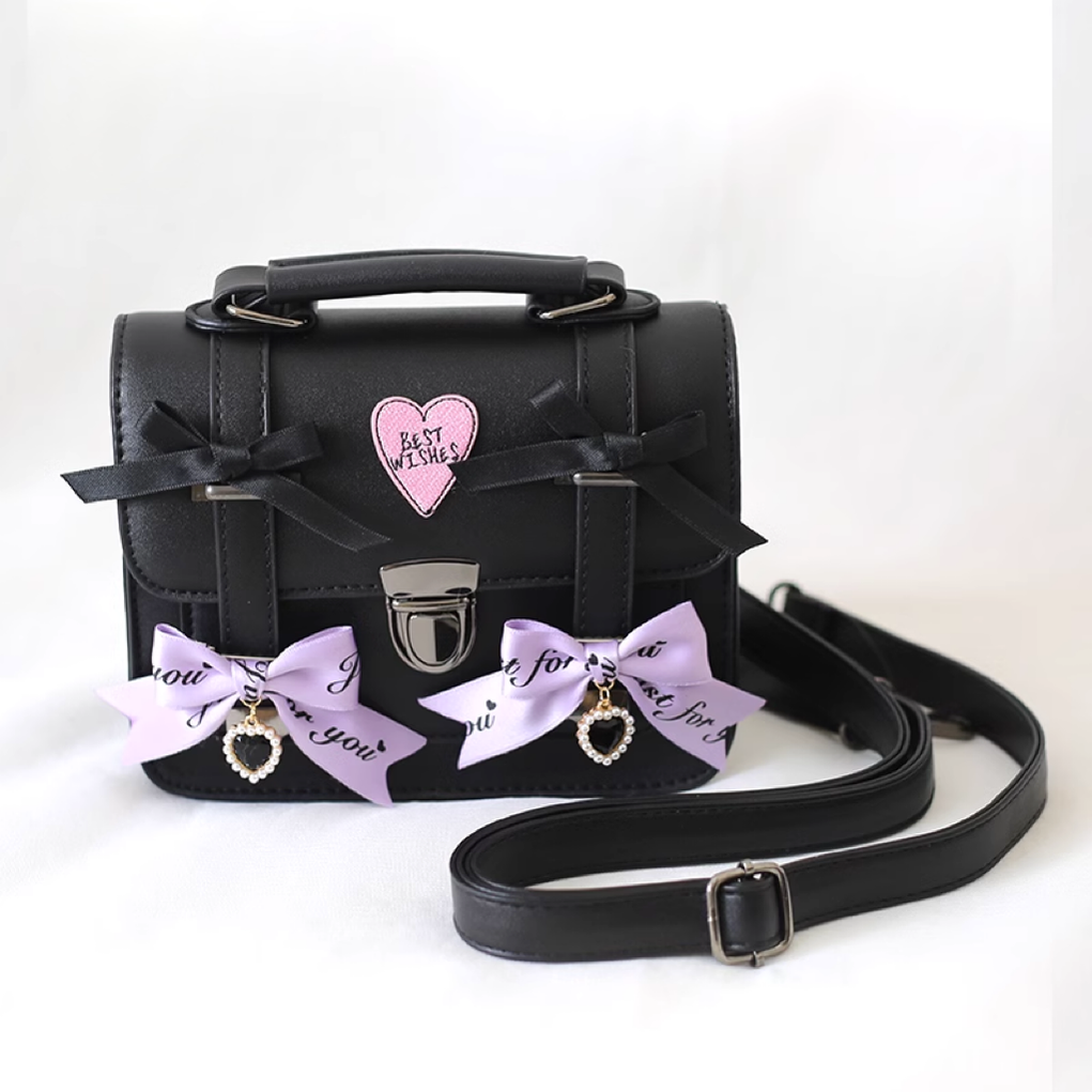 Xiaogui - Sweet Lolita Cross-Body Bag College Style Shoudler Bag Black-purple (with adjustable shoulder straps)