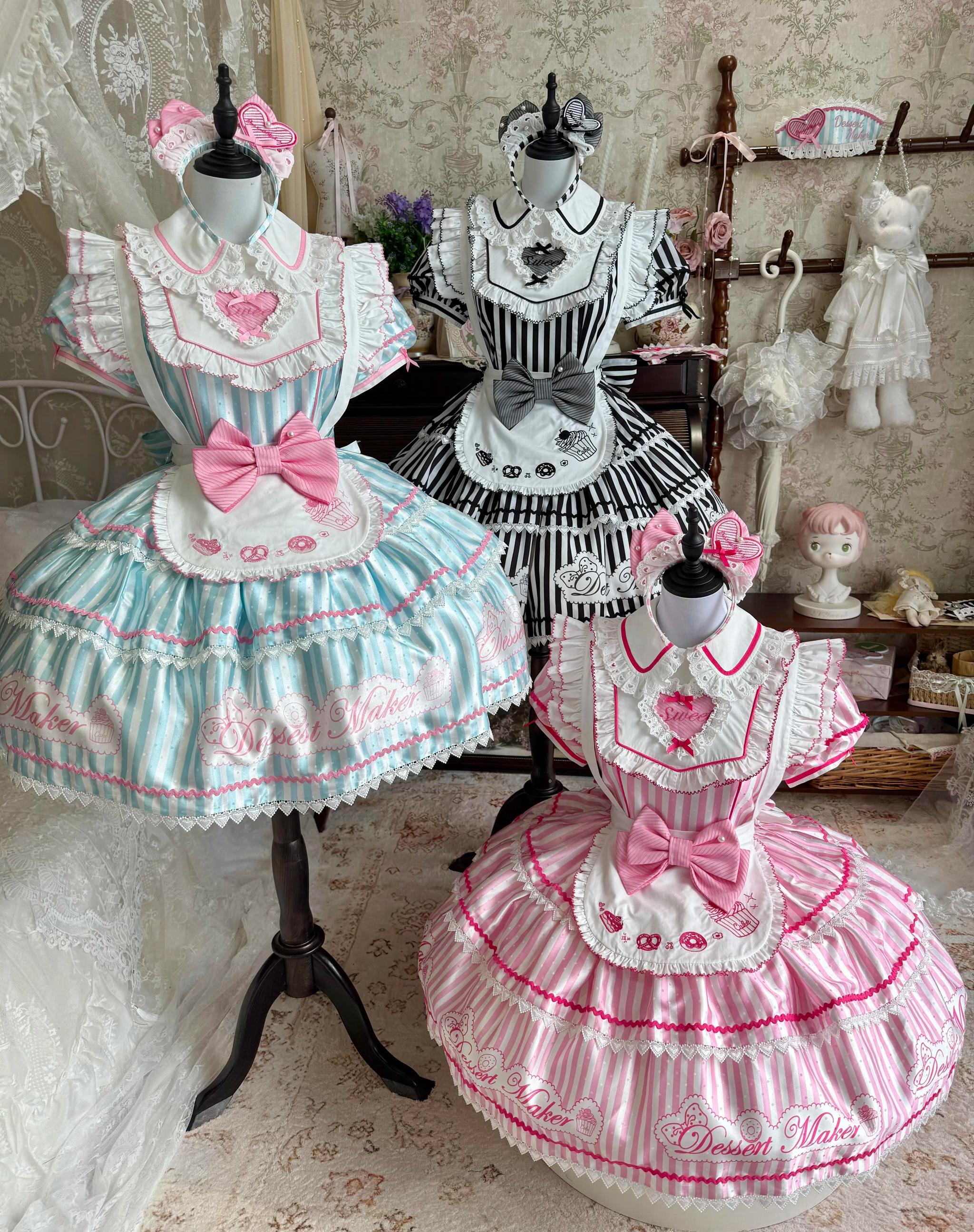 Sweet Butler - Maid Lolita Striped OP Dress, Embroidered Collar 45379:851144