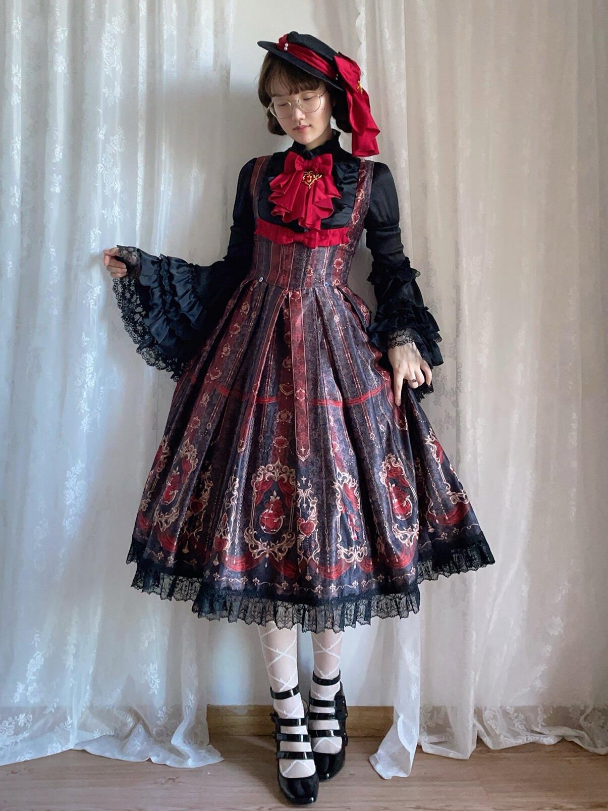 Perfume Bottle - Gothic Lolita Bust-support Printed JSK Dress Set (L M S / Pre-order) 45738:860428